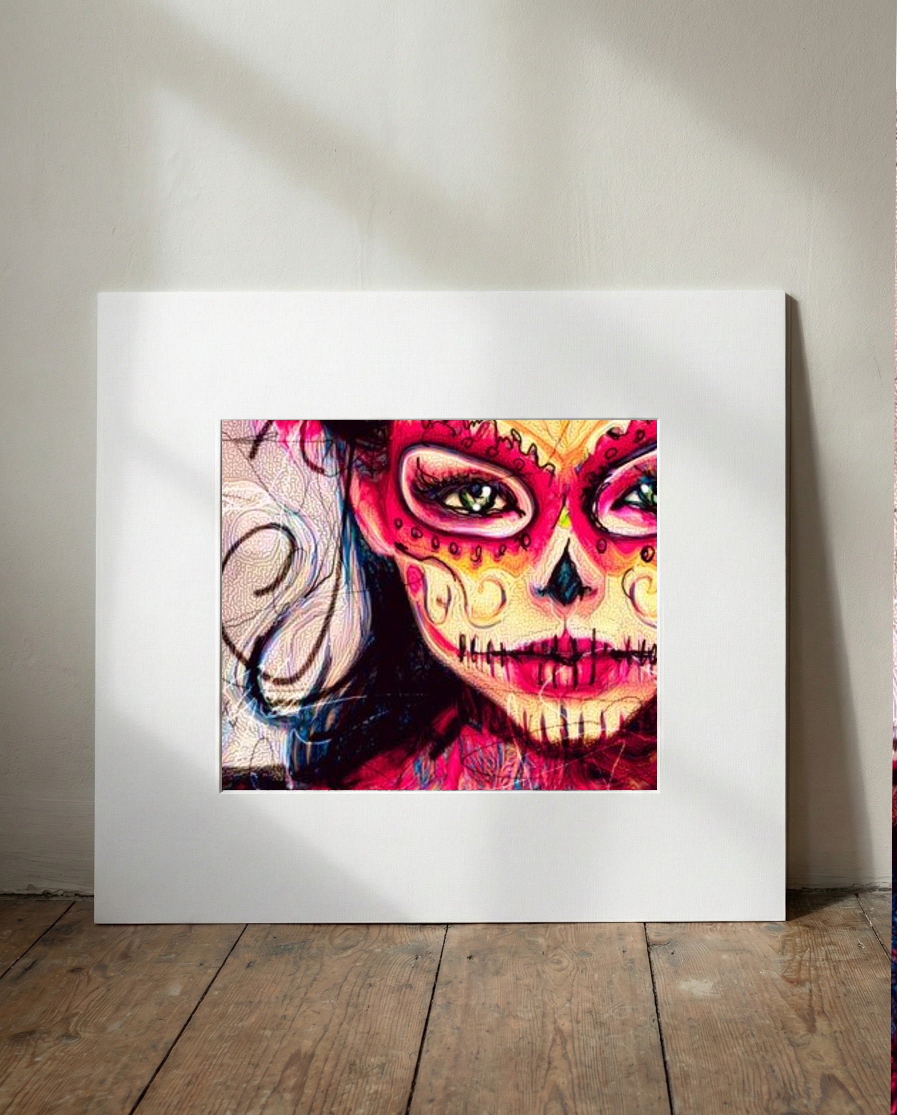 Pink Floral Crown Woman Digital Art — art on the wall, room interior preview 1