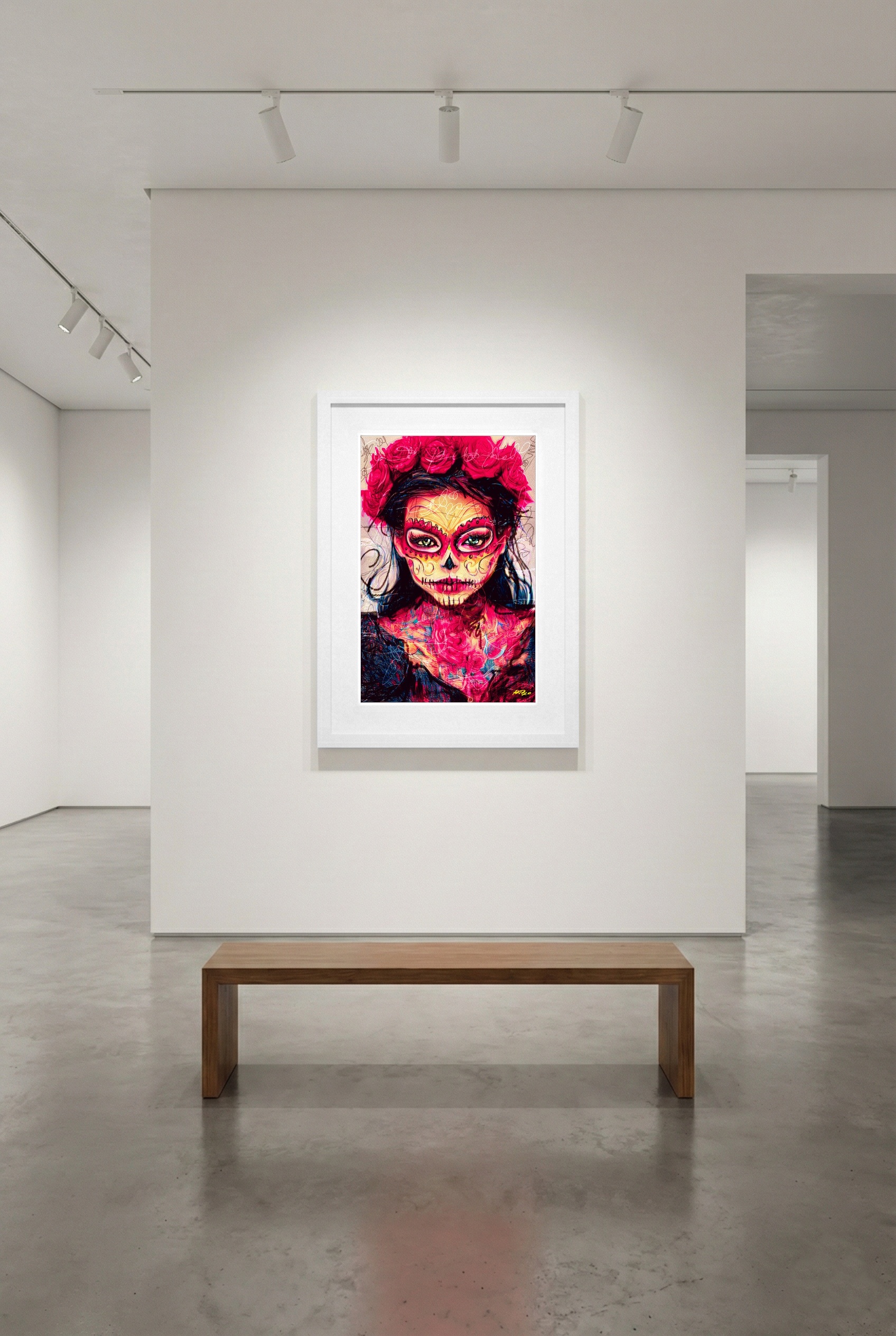 Pink Floral Crown Woman Digital Art — art on the wall, room interior preview 3
