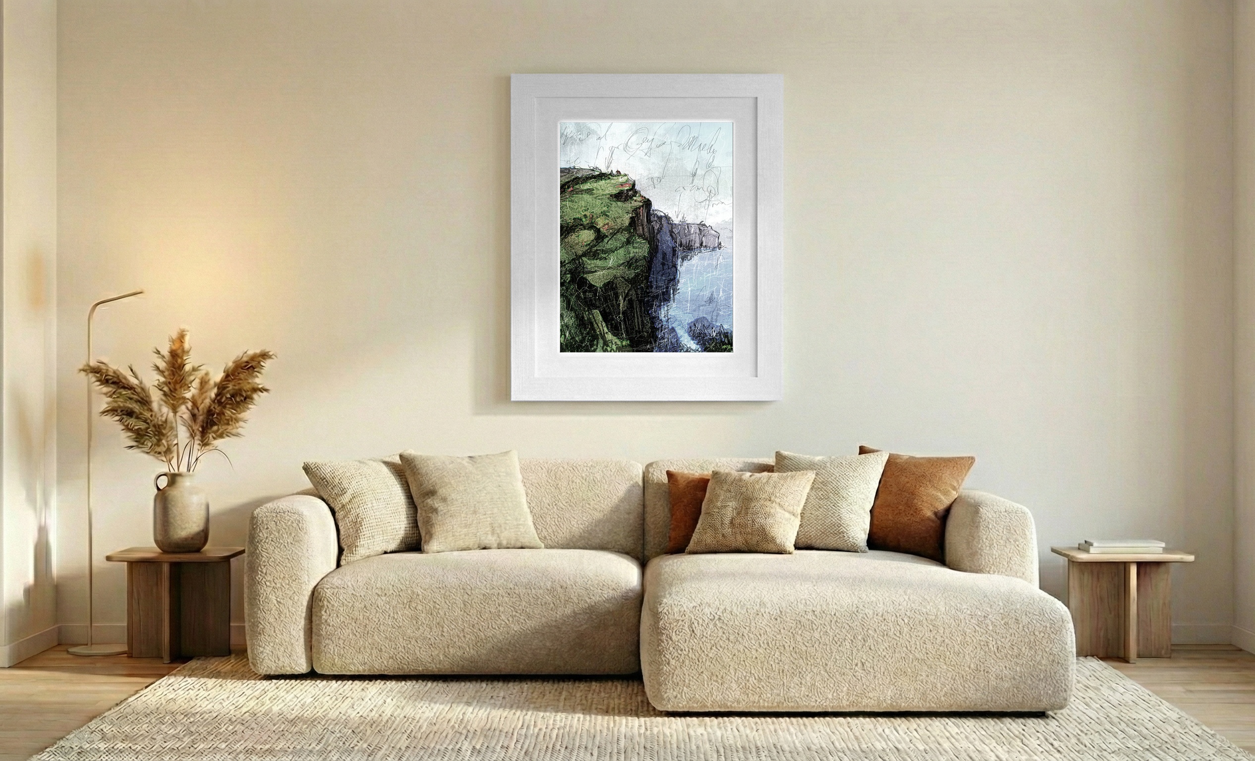 Monochrome Cliffs of Moher Digital Art — art on the wall, room interior preview 2