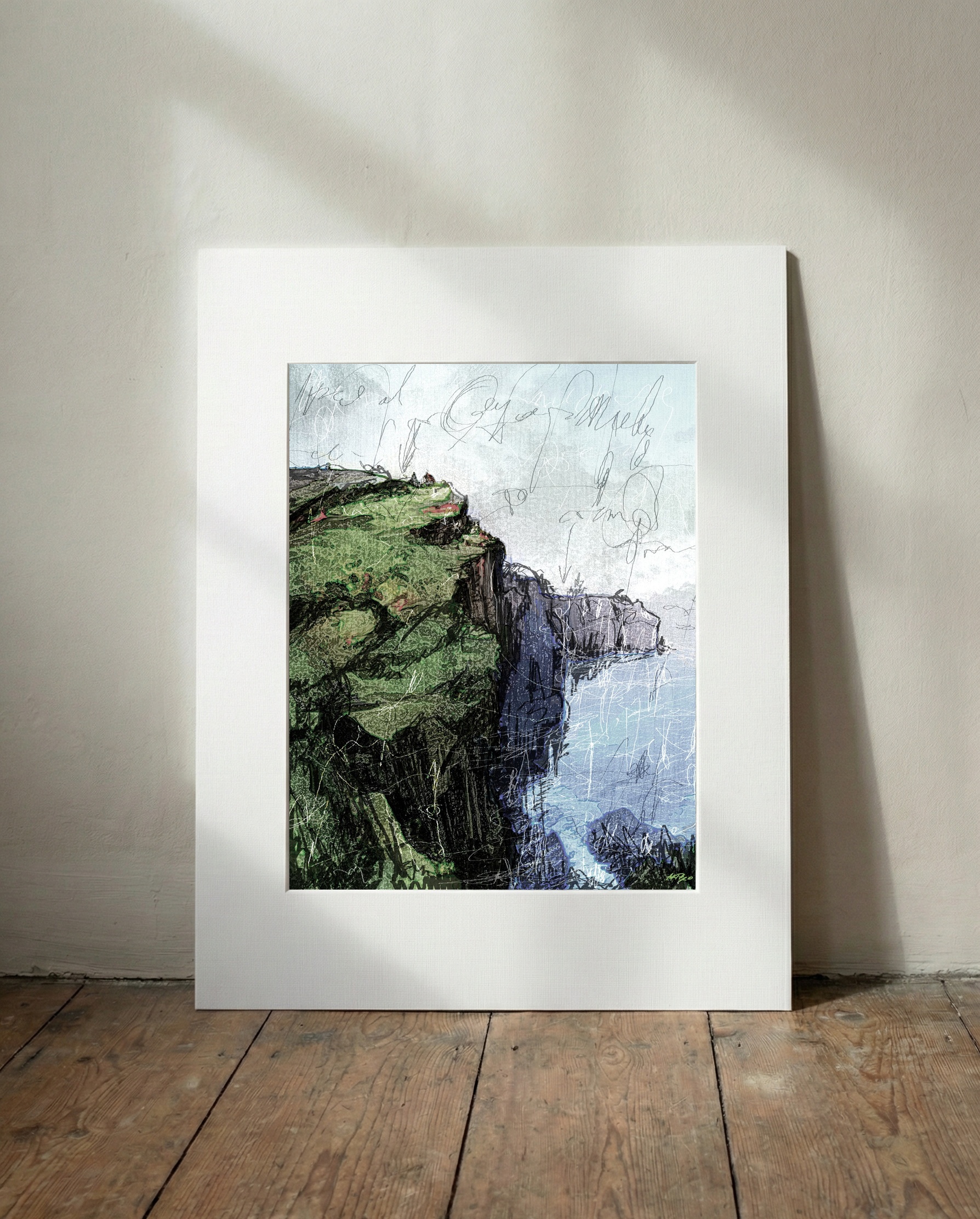 Monochrome Cliffs of Moher Digital Art — art on the wall, room interior preview 3