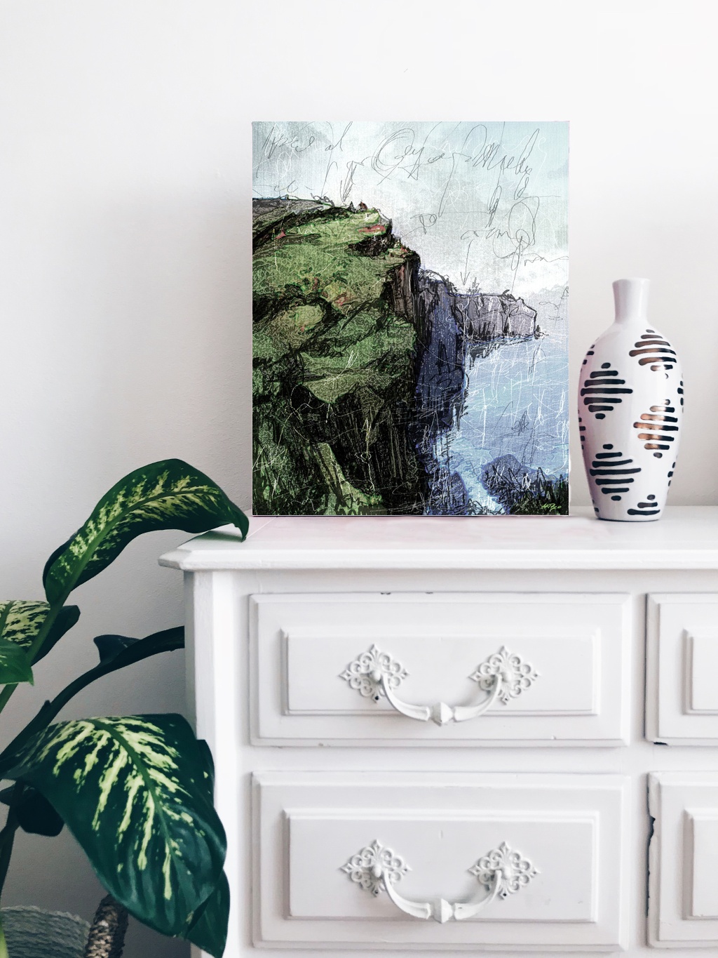 Monochrome Cliffs of Moher Digital Art — art on the wall, room interior preview 3