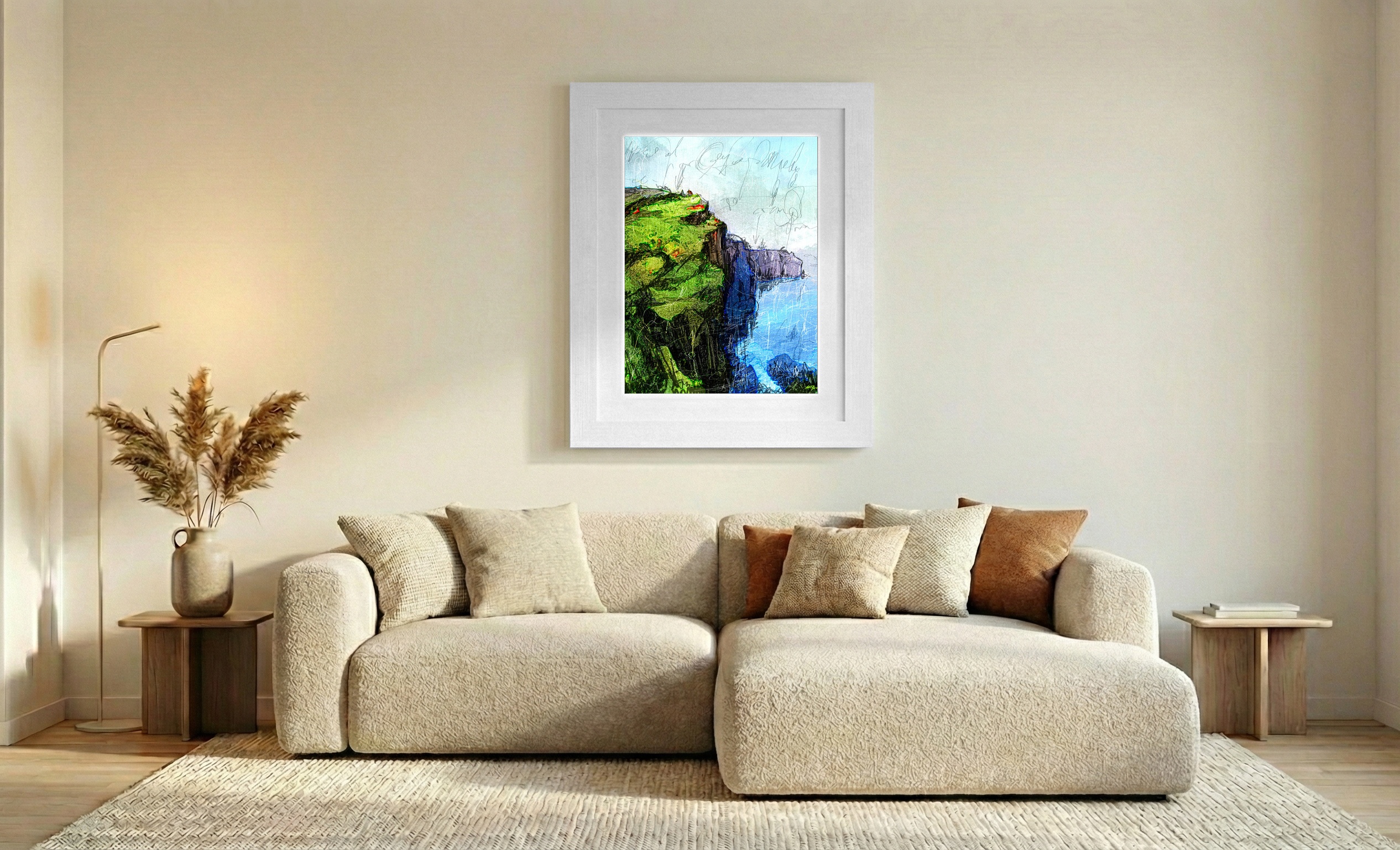 Emerald Cliffs of Ireland Digital Art — art on the wall, room interior preview 2