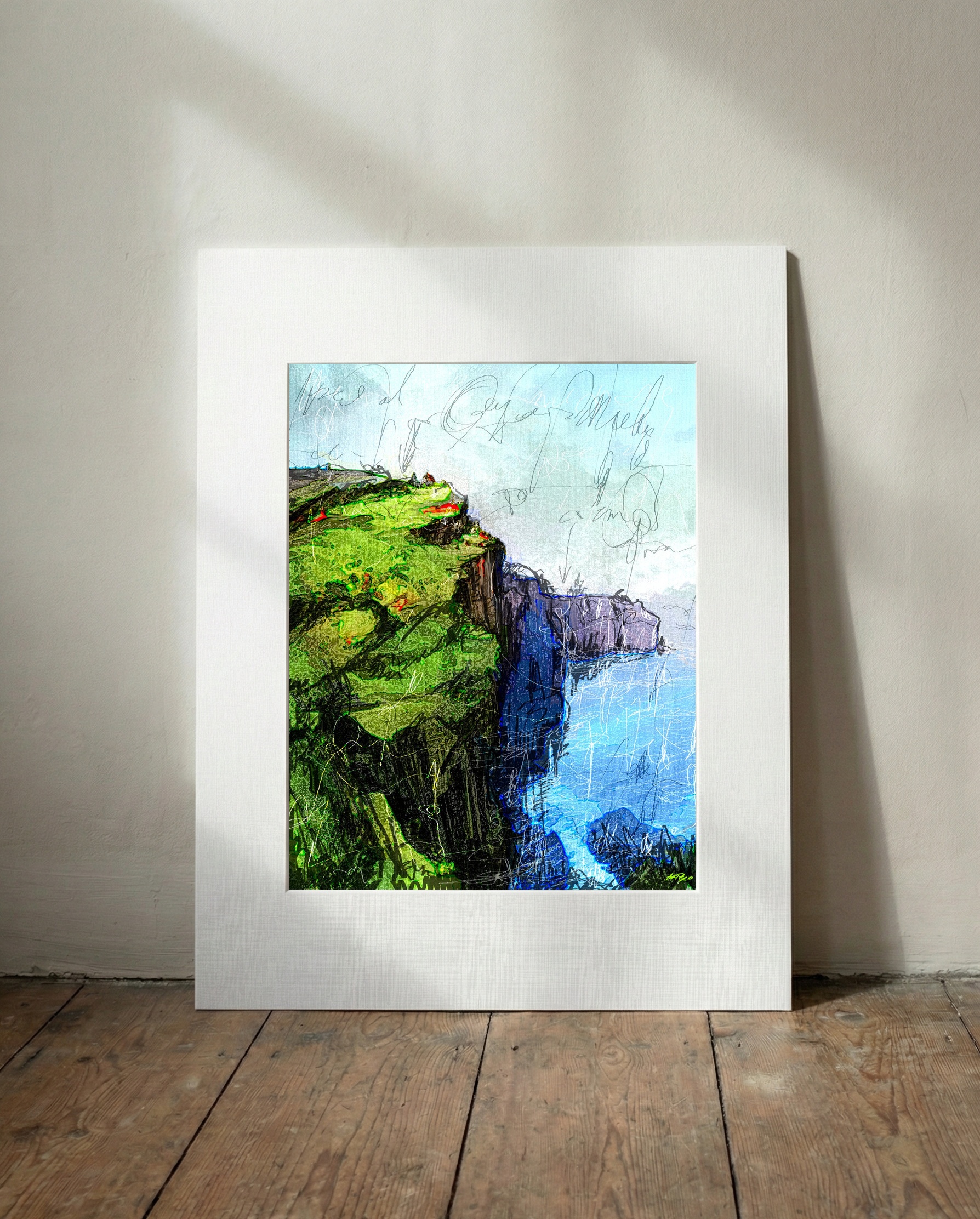 Emerald Cliffs of Ireland Digital Art — art on the wall, room interior preview 3