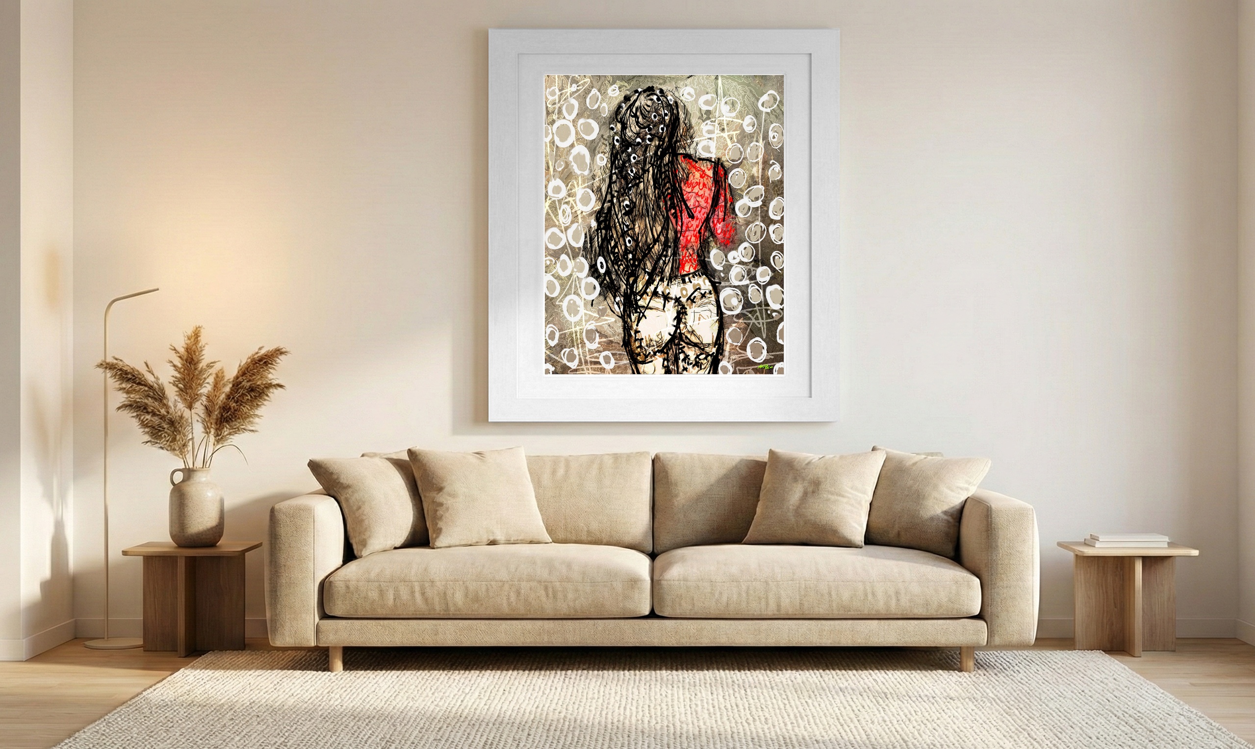 Long Haired Girl in Red Digital Art — art on the wall, room interior preview 1