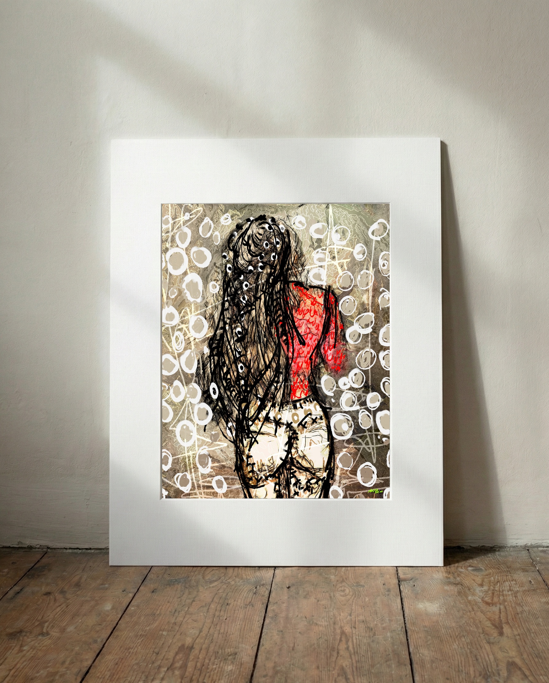 Long Haired Girl in Red Digital Art — art on the wall, room interior preview 2