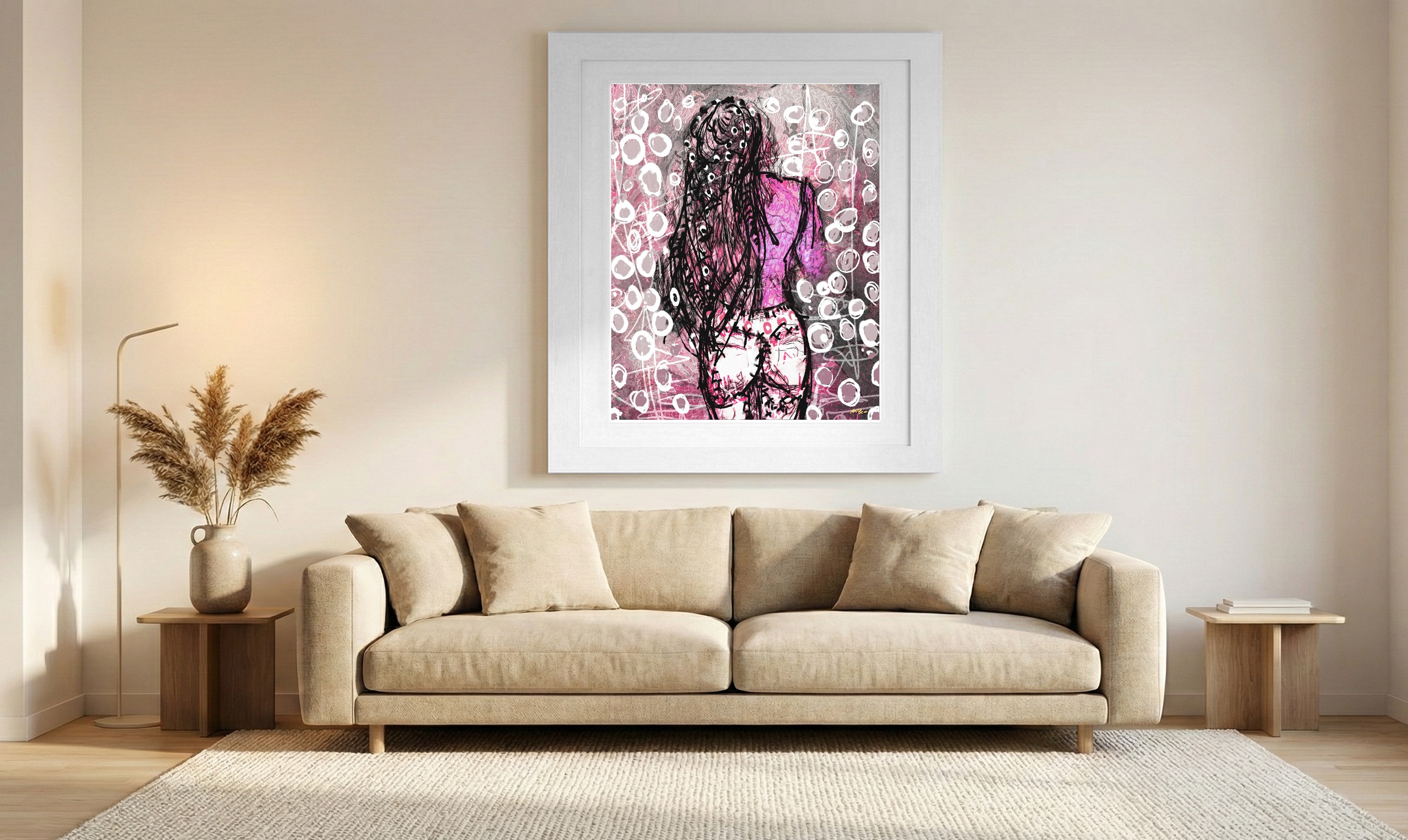 Vibrant Pink Hair Digital Art — art on the wall, room interior preview 1