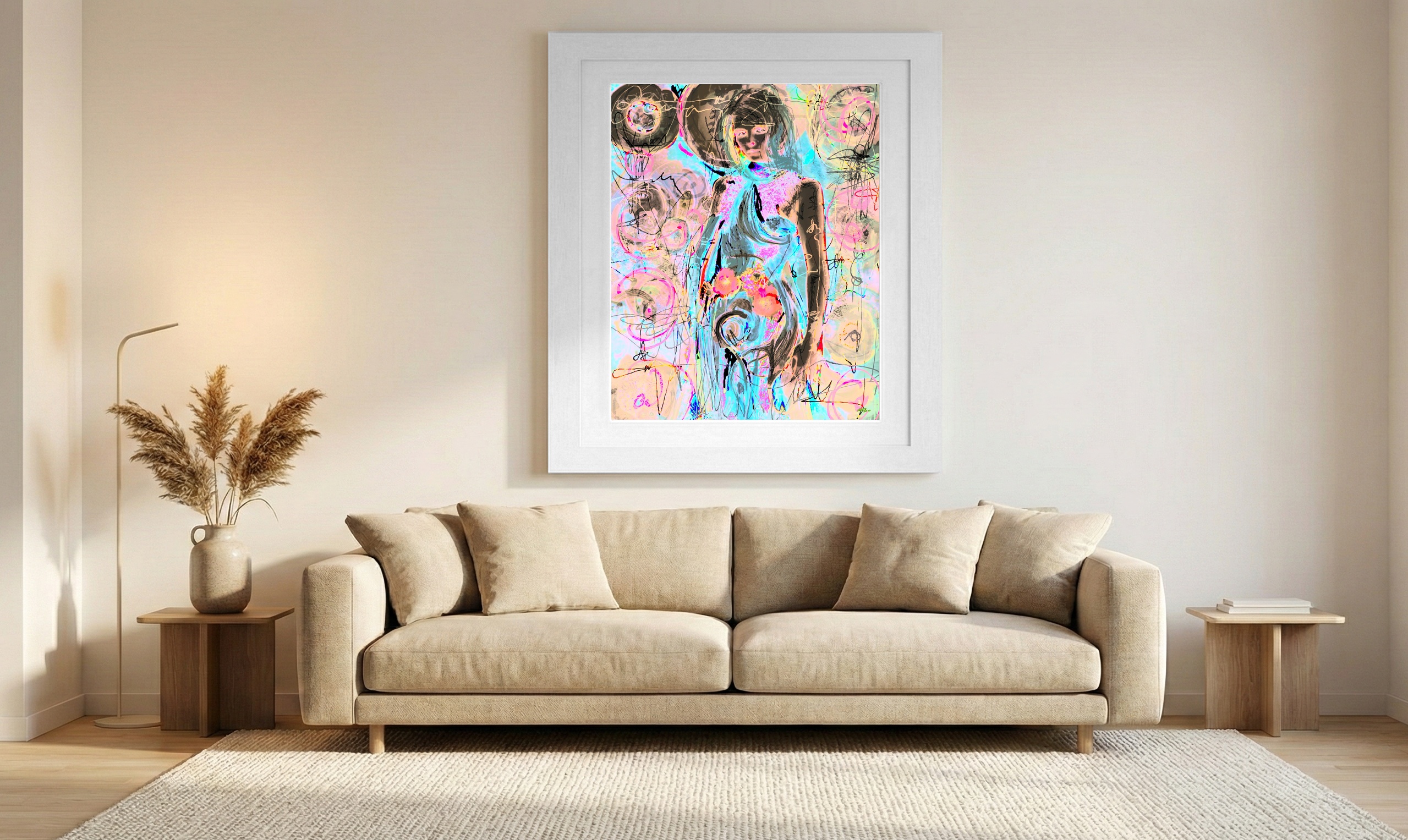 Pastel Pink and Blue Diva — art on the wall, room interior preview 1