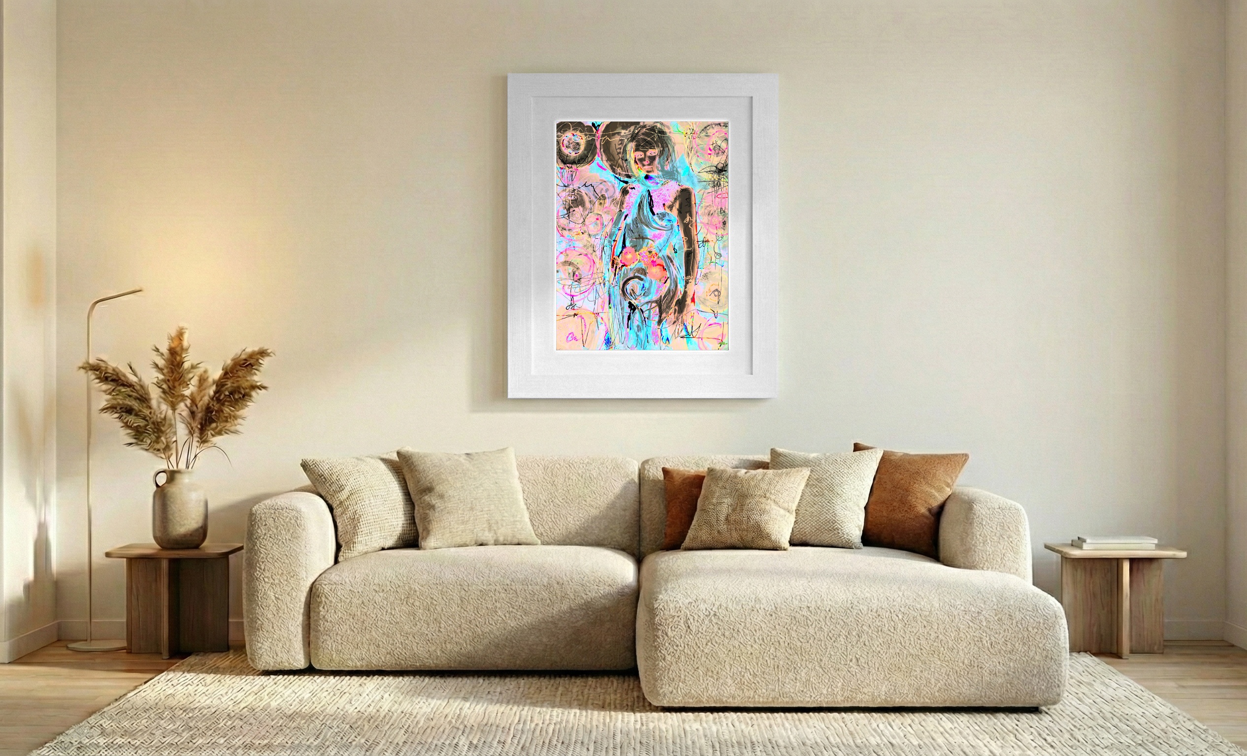 Pastel Pink and Blue Diva — art on the wall, room interior preview 2