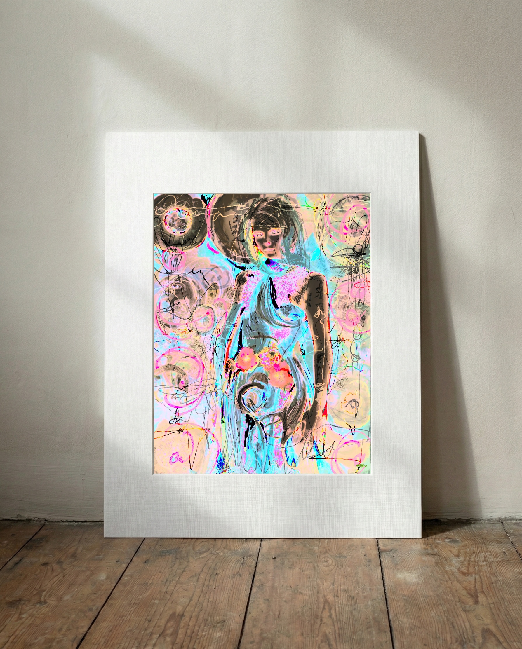 Pastel Pink and Blue Diva — art on the wall, room interior preview 3