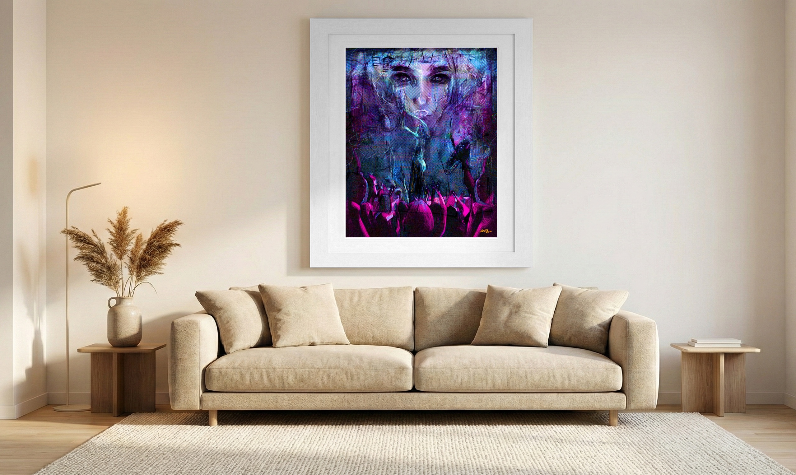 Cerulean and Magenta Diva — art on the wall, room interior preview 1