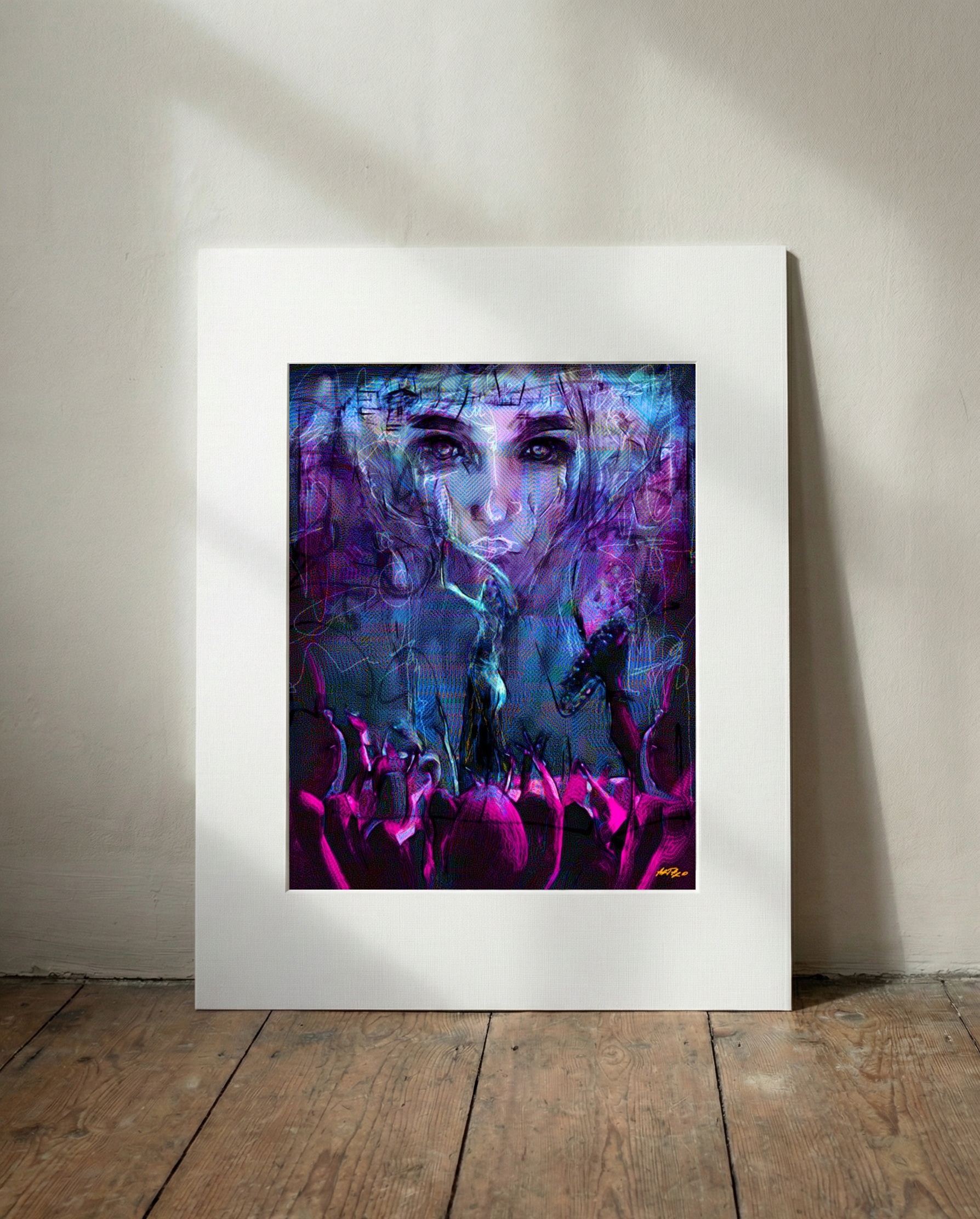 Cerulean and Magenta Diva — art on the wall, room interior preview 3