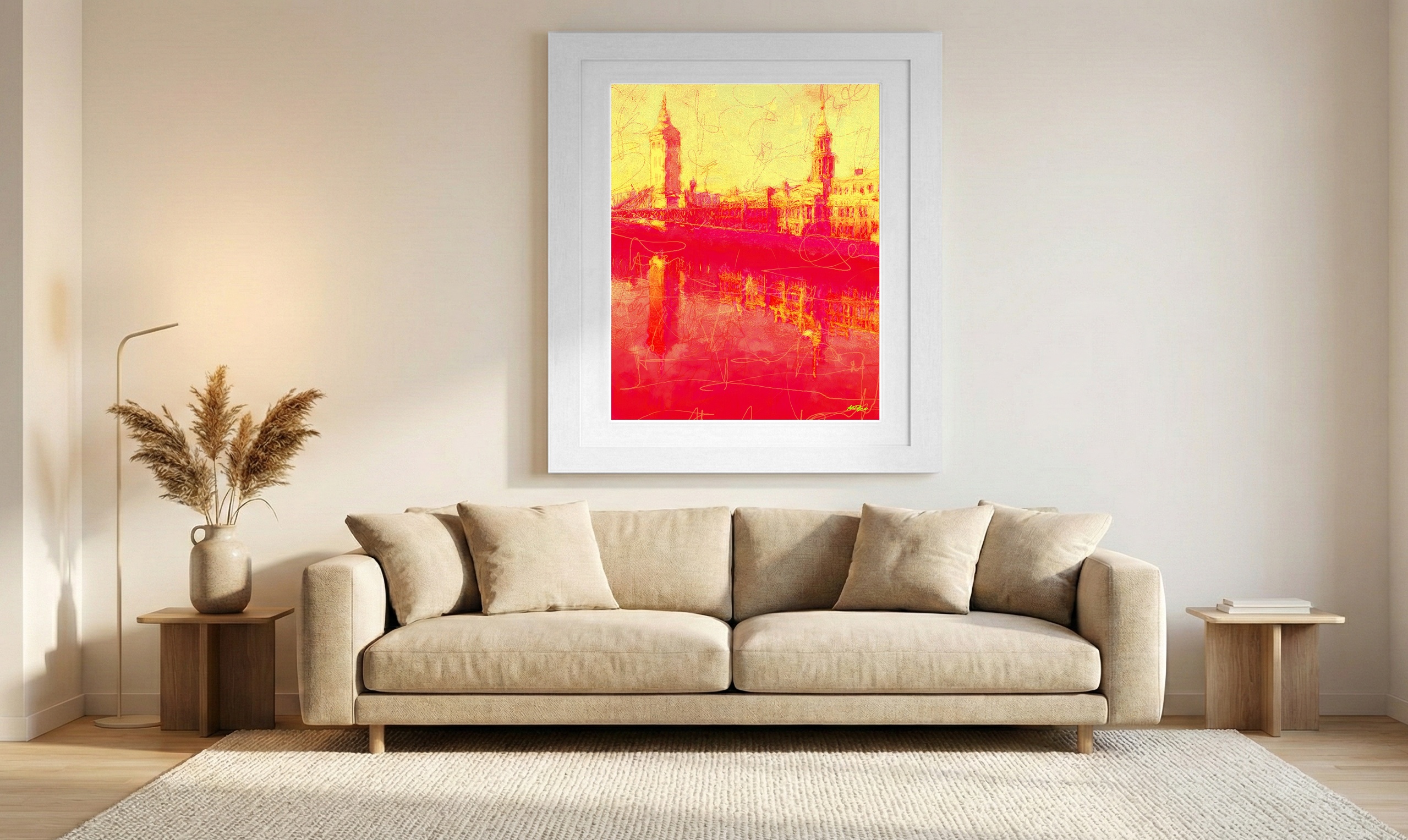 Vibrant Red and Yellow Dublin Custom House — art on the wall, room interior preview 1