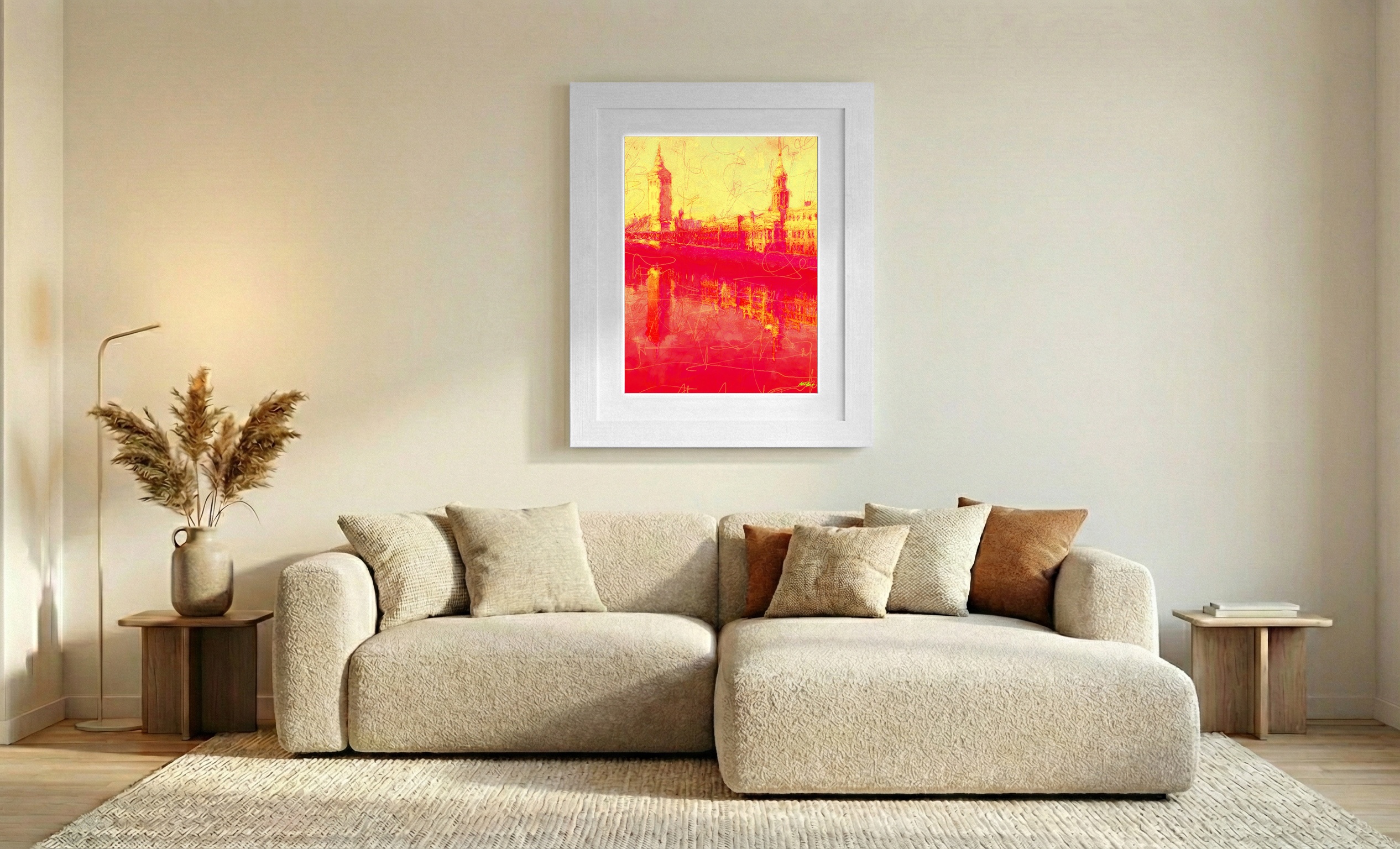 Vibrant Red and Yellow Dublin Custom House — art on the wall, room interior preview 2
