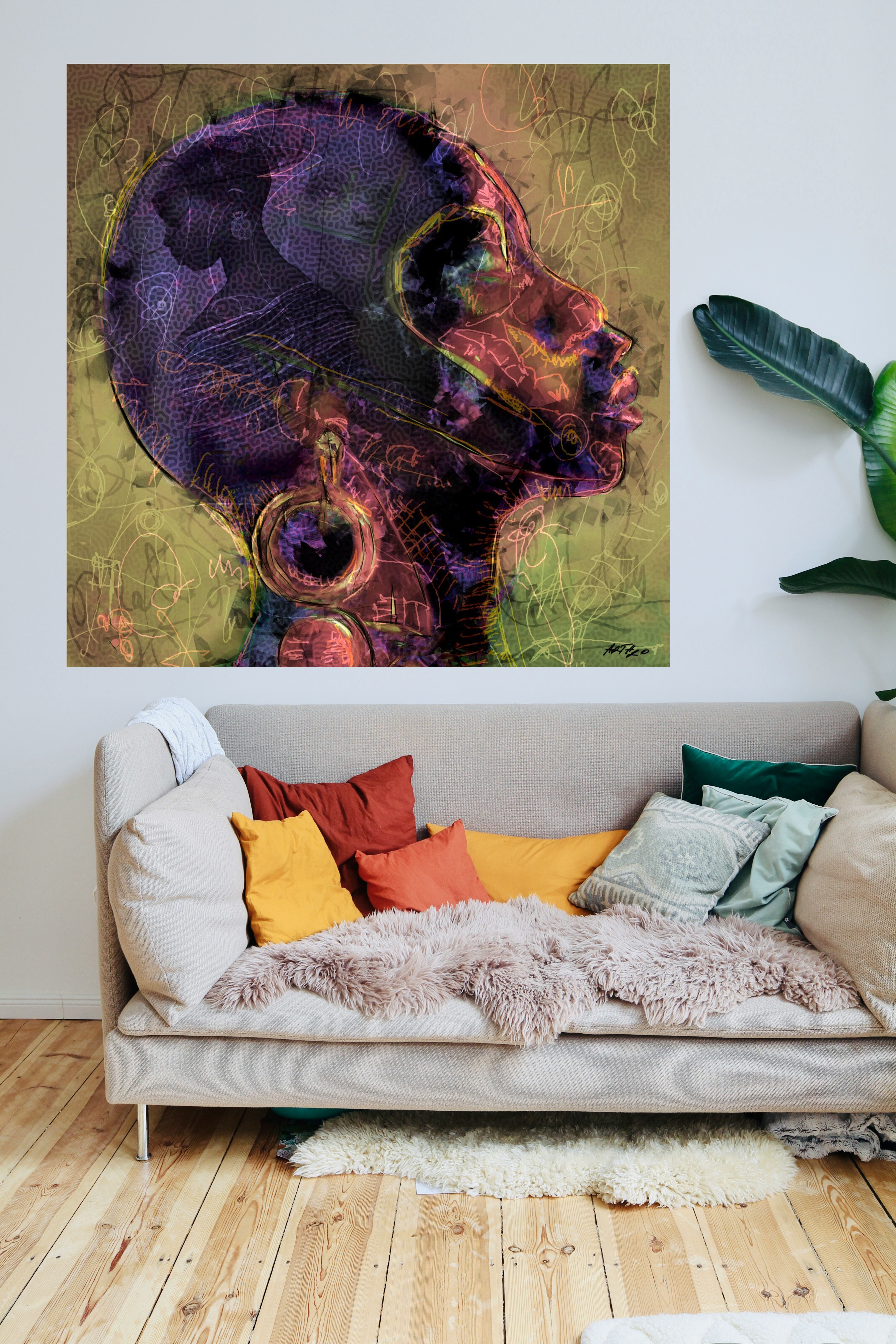Deep Purple Elegance Portrait — art on the wall, room interior preview 3