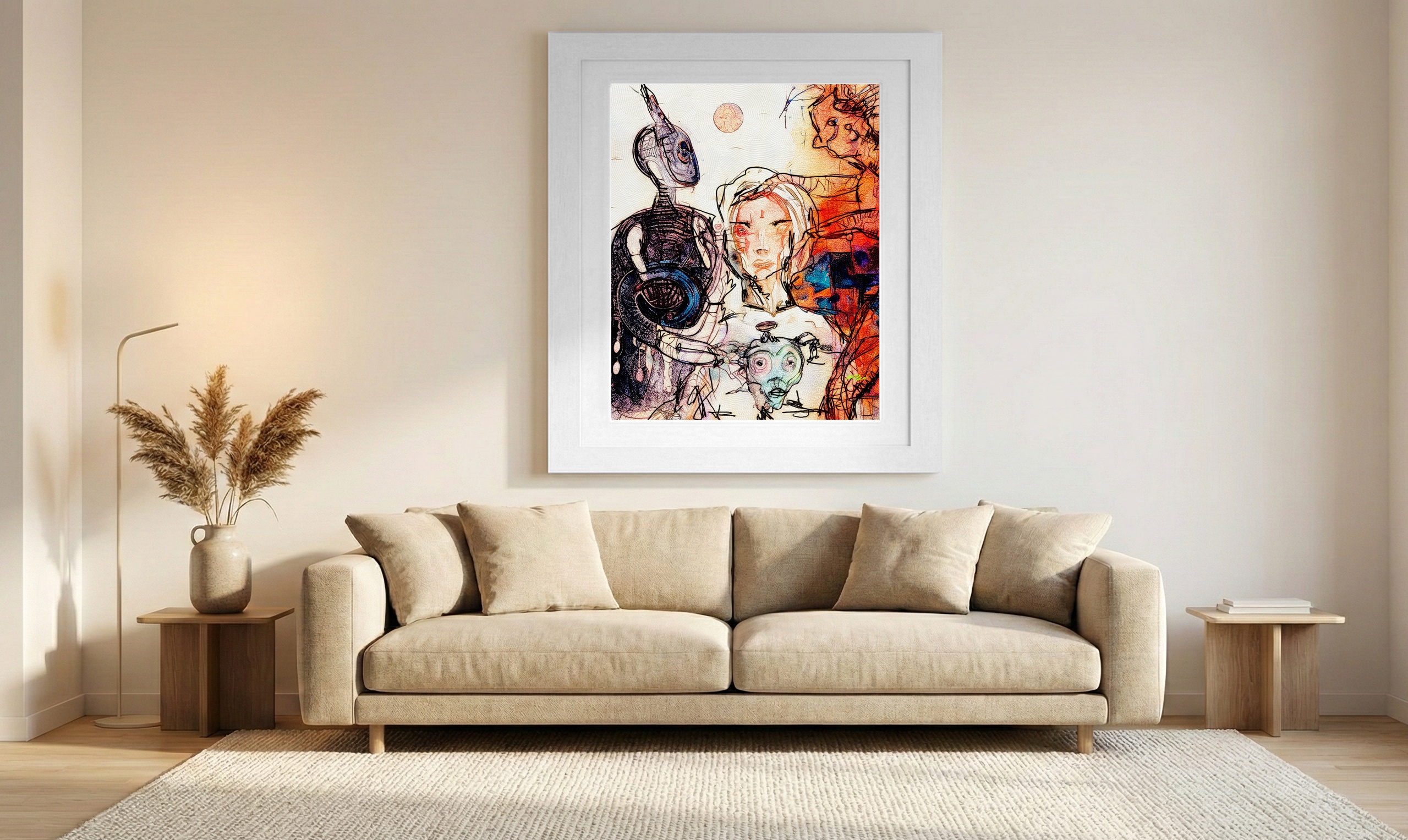 Alien Woman in Bold Orange and Purple — art on the wall, room interior preview 1