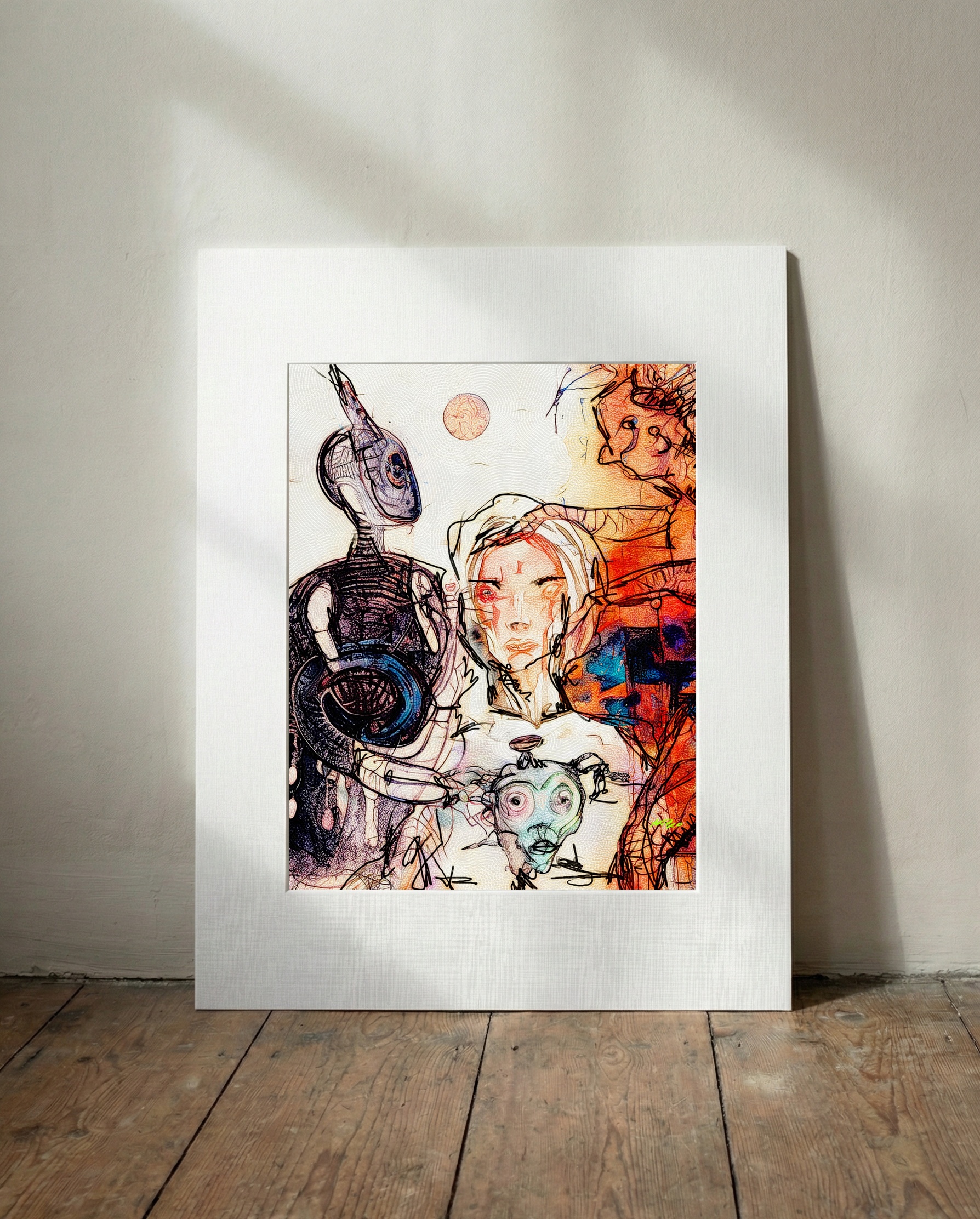 Alien Woman in Bold Orange and Purple — art on the wall, room interior preview 3