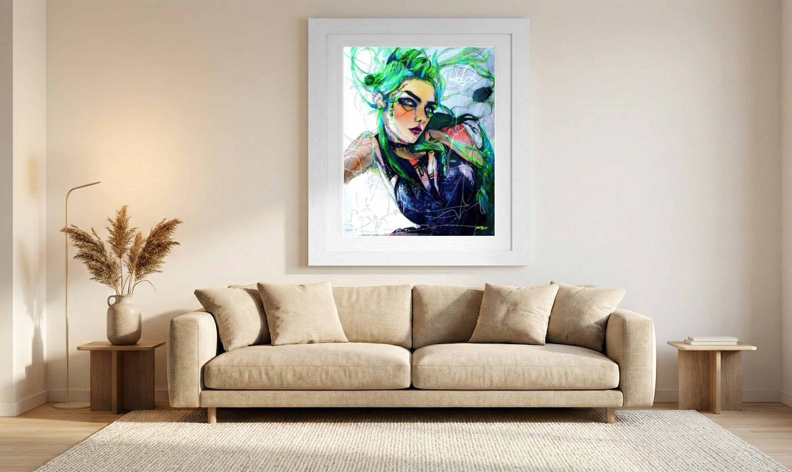 Iridescent Green Punk Fairy Digital Art — art on the wall, room interior preview 1