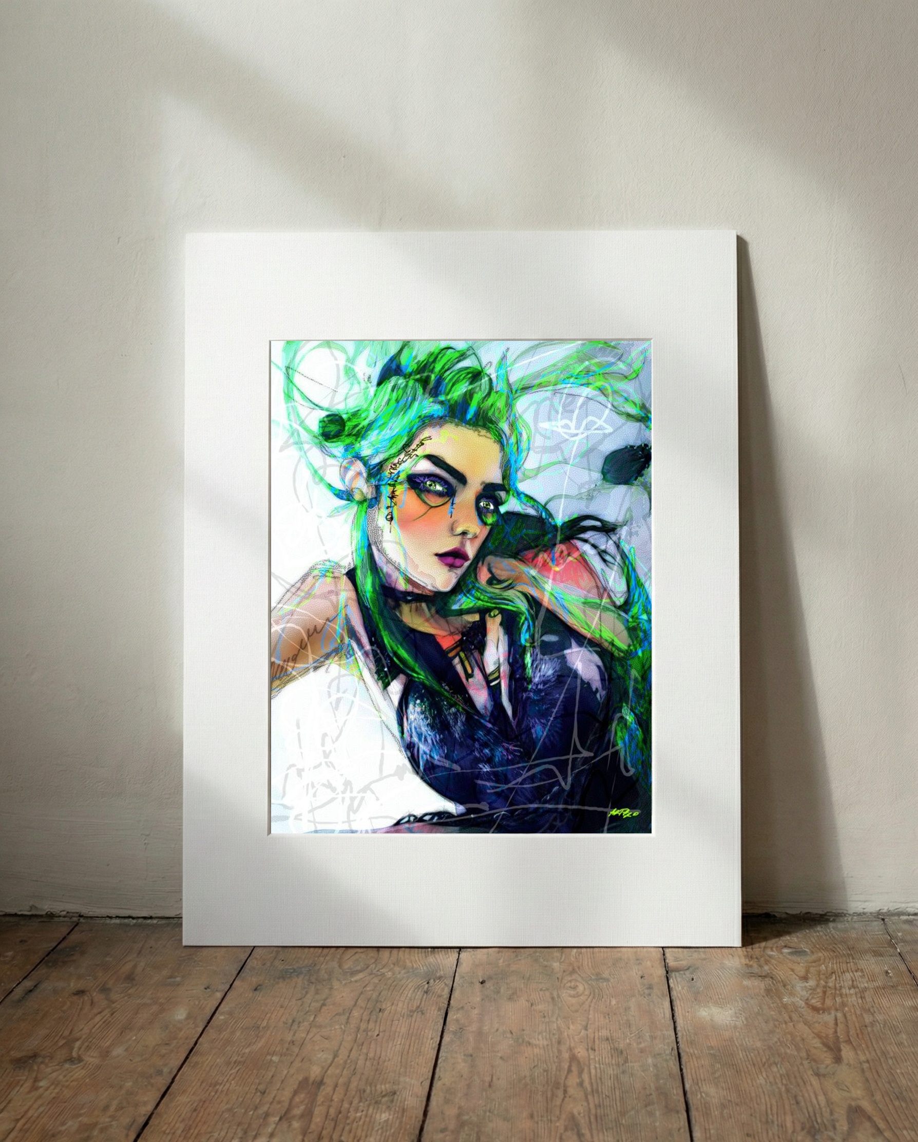Iridescent Green Punk Fairy Digital Art — art on the wall, room interior preview 3