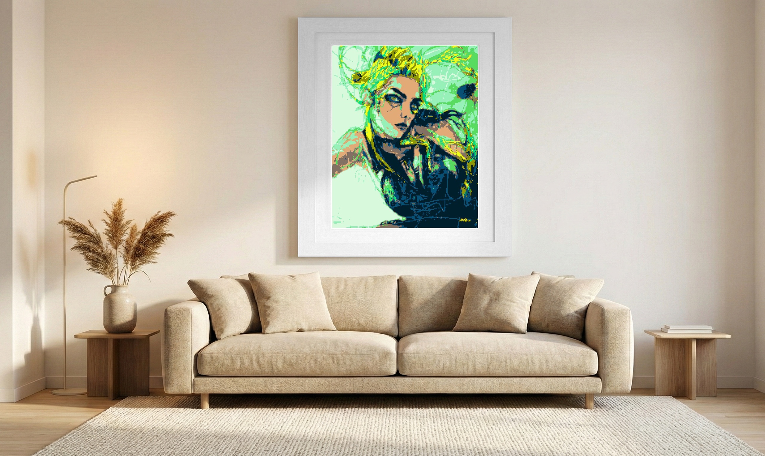 Bright Yellow Punk Fairy Digital Art — art on the wall, room interior preview 1