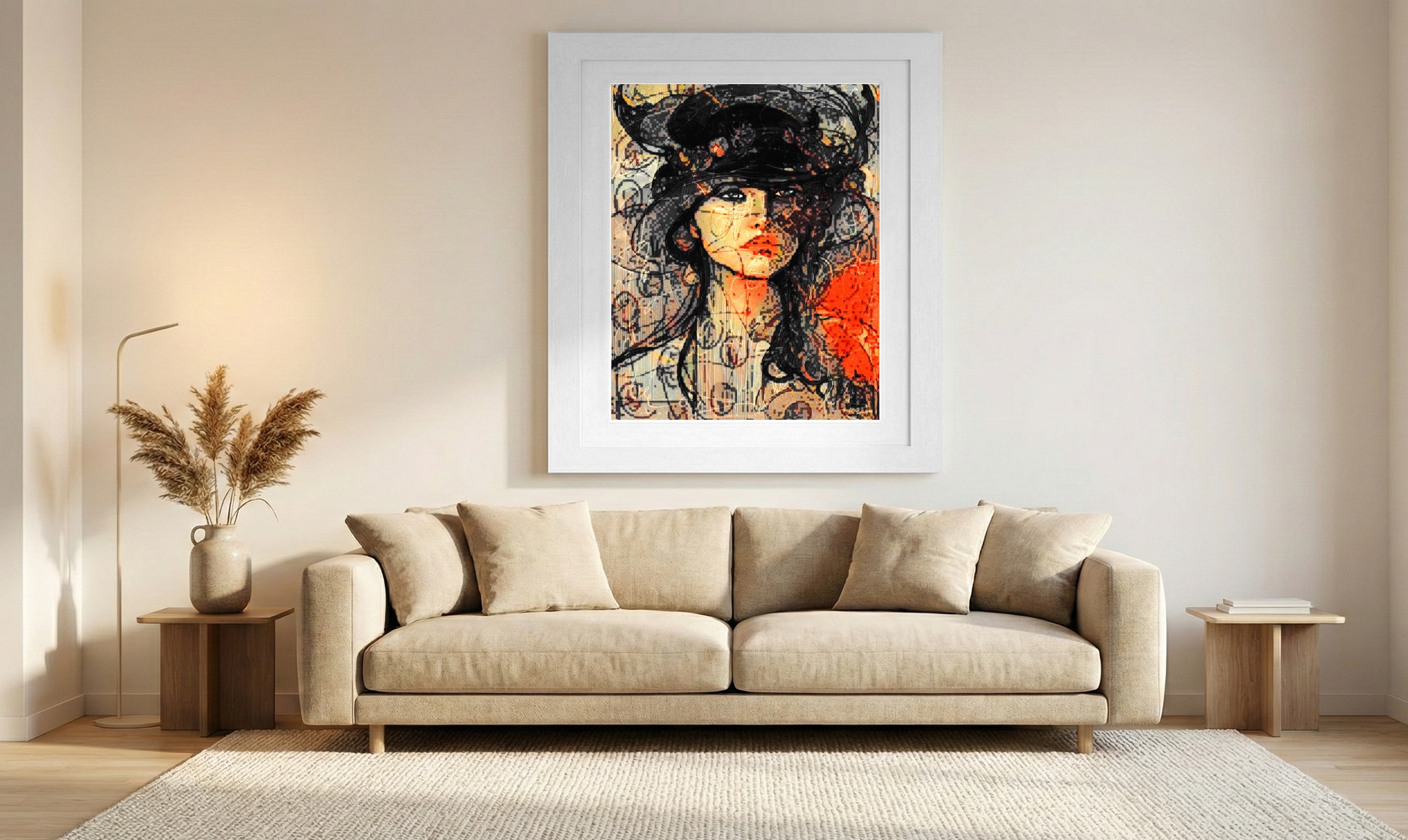 Ochre and Orange Confident Woman — art on the wall, room interior preview 1