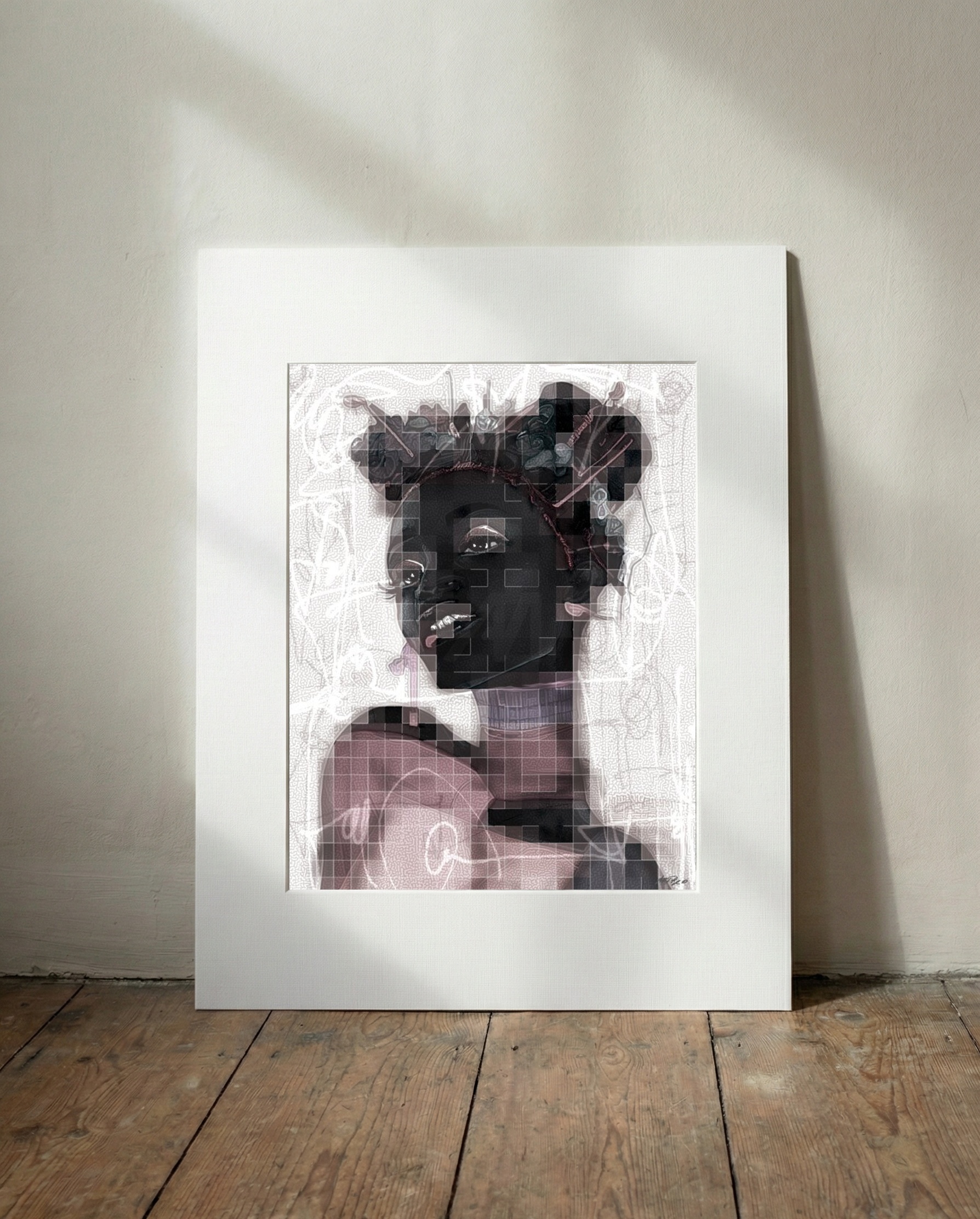 Ebony Peach Girl Portrait Digital Art — art on the wall, room interior preview 3