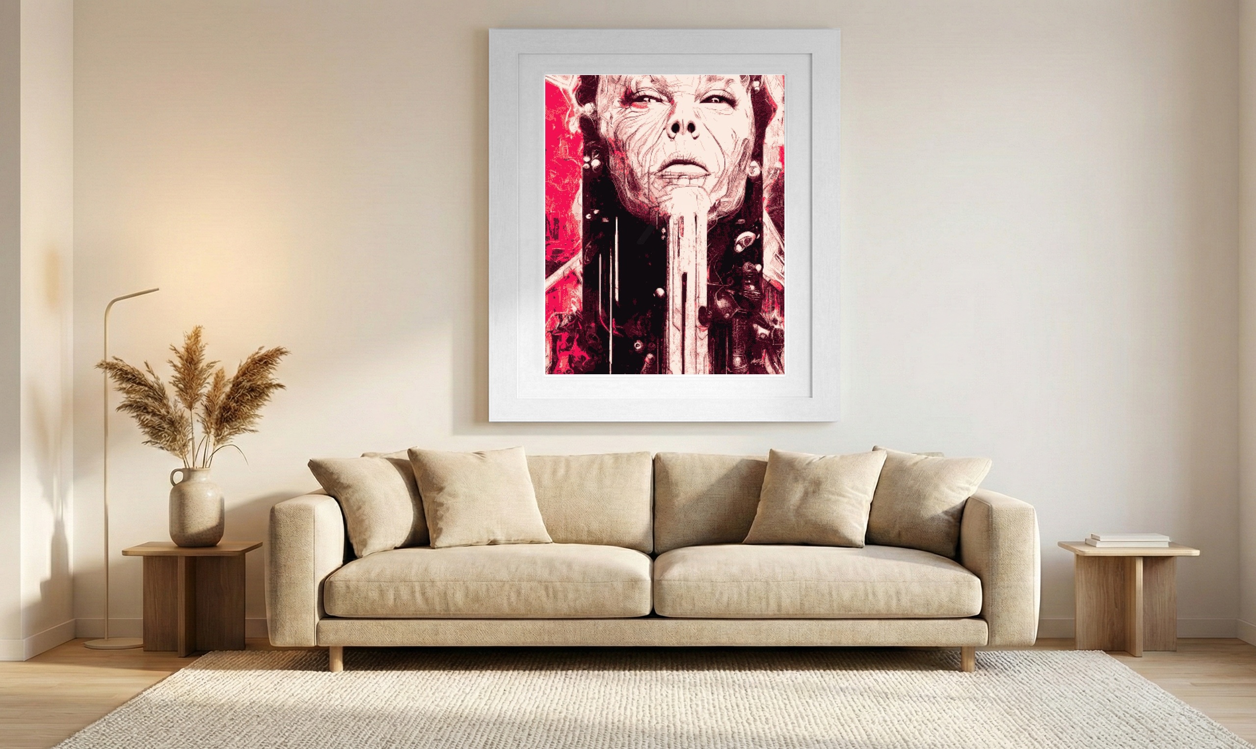 Crimson Alien Portrait in Digital Form — art on the wall, room interior preview 1
