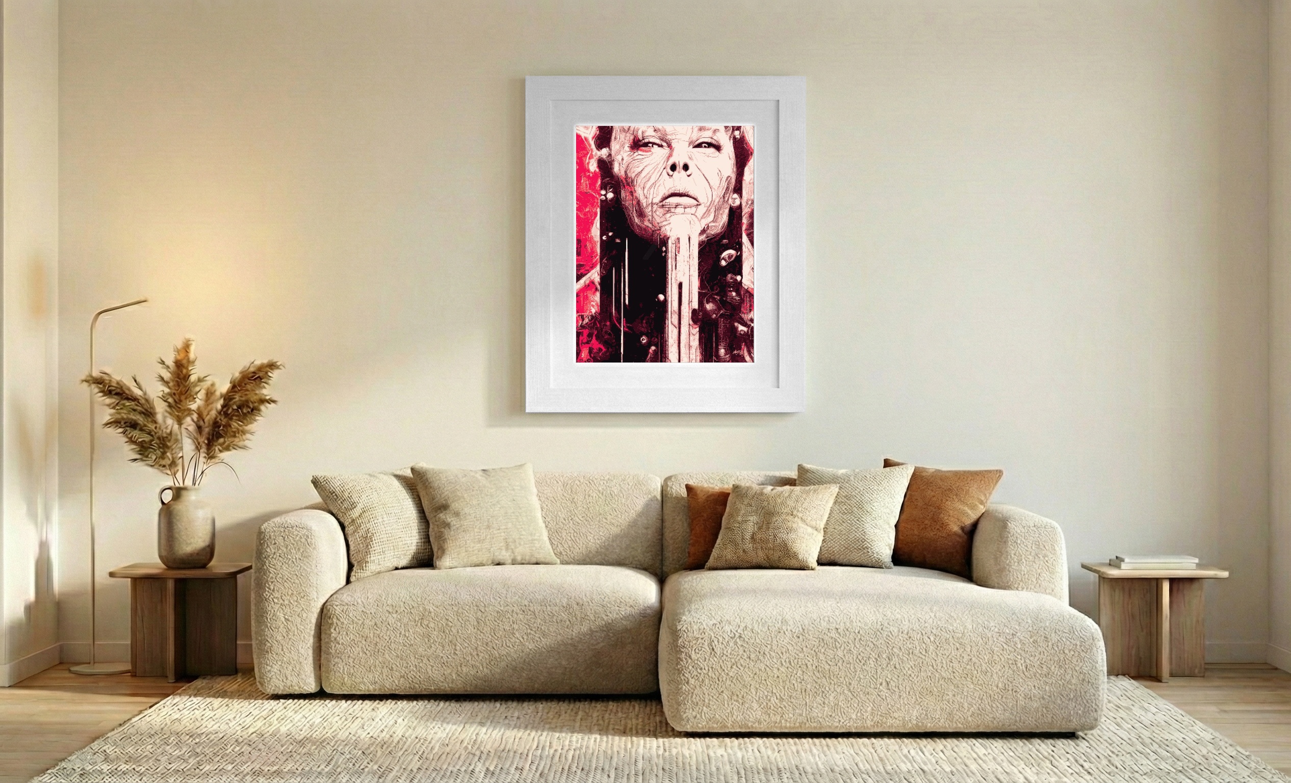 Crimson Alien Portrait in Digital Form — art on the wall, room interior preview 2