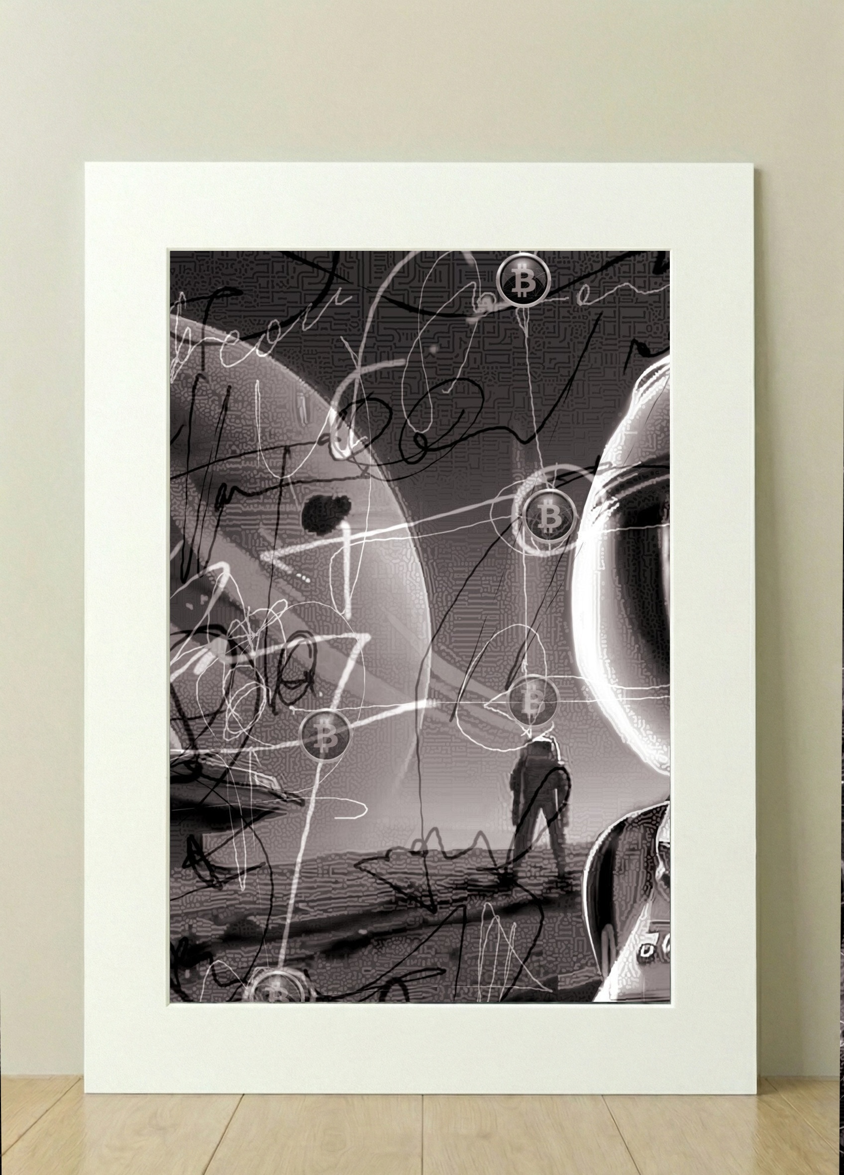 Astronaut in Black and White Space β art on the wall, room interior preview 1