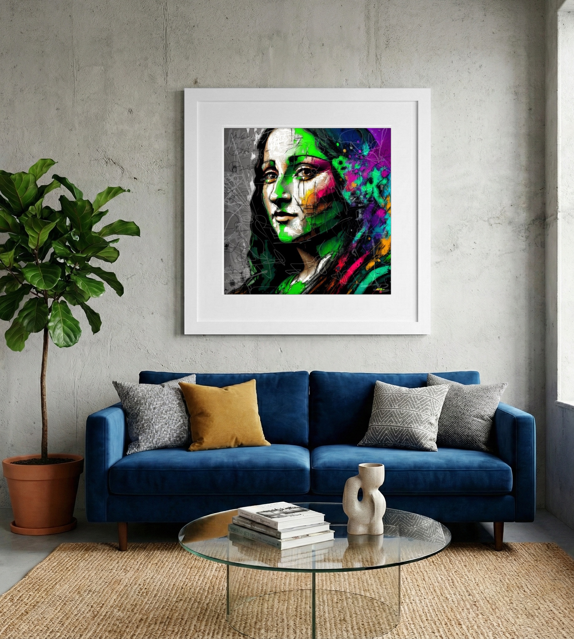 Green and Purple Madonna Digital Art — art on the wall, room interior preview 2
