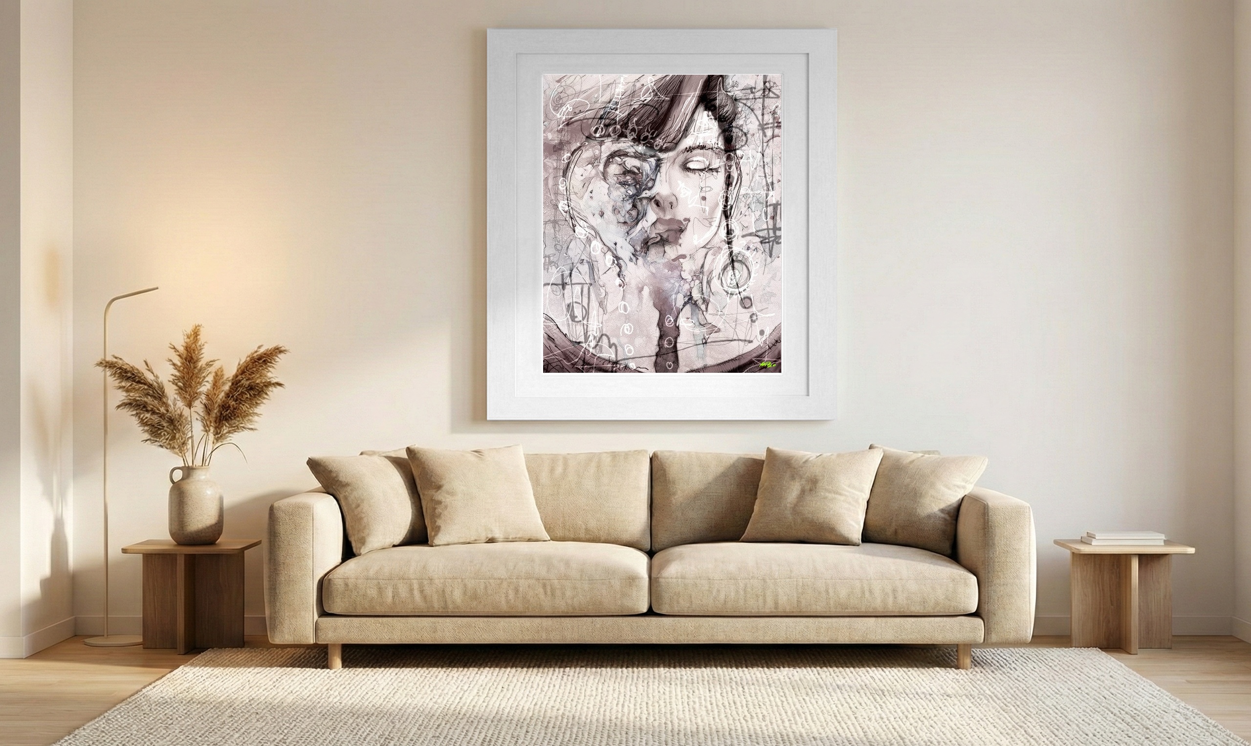 Soft Brown Woman's Face in Abstract — art on the wall, room interior preview 1