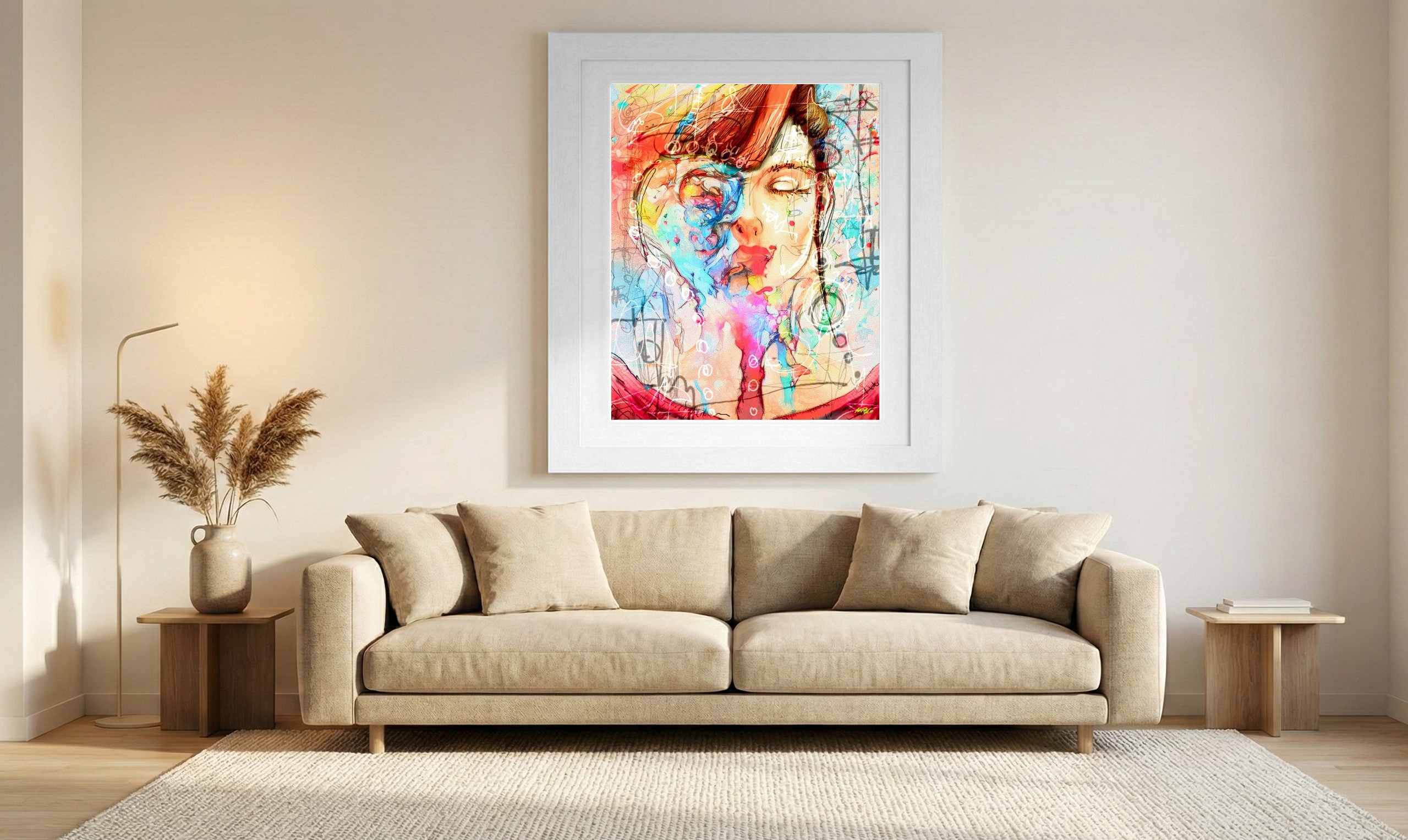 Watercolor Half-Face Portrait — art on the wall, room interior preview 1