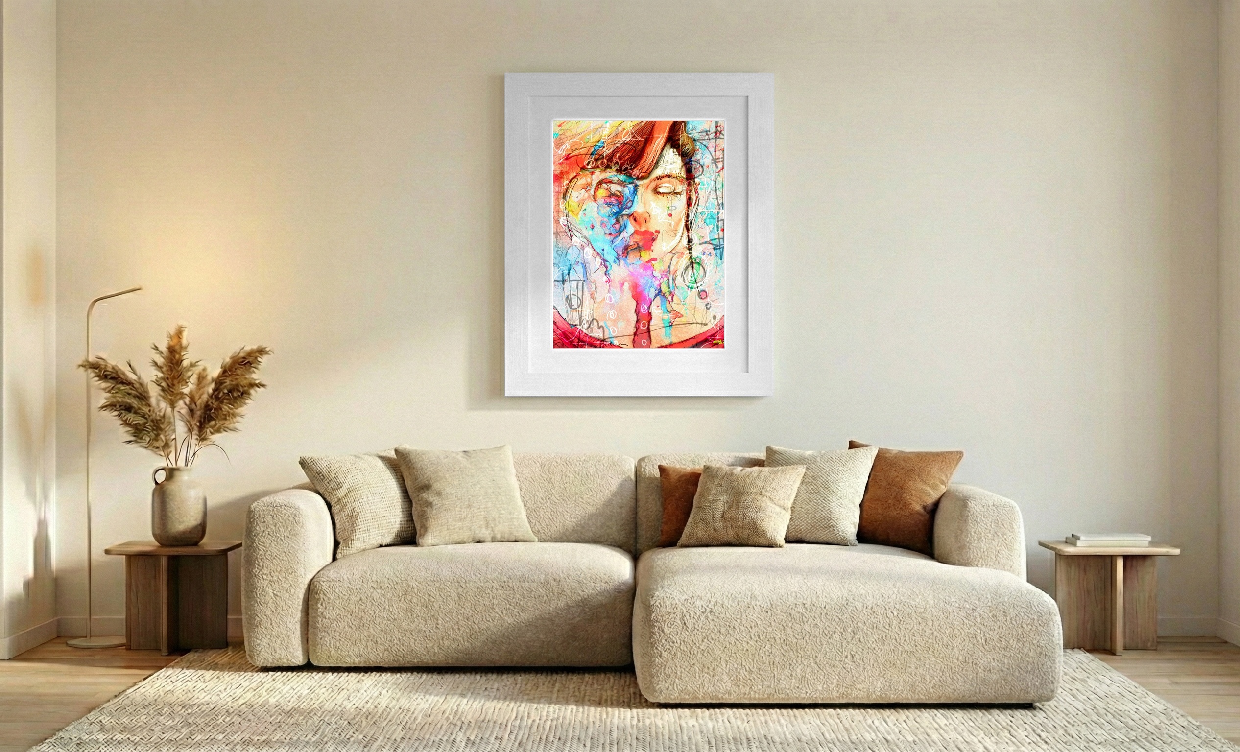 Watercolor Half-Face Portrait — art on the wall, room interior preview 2