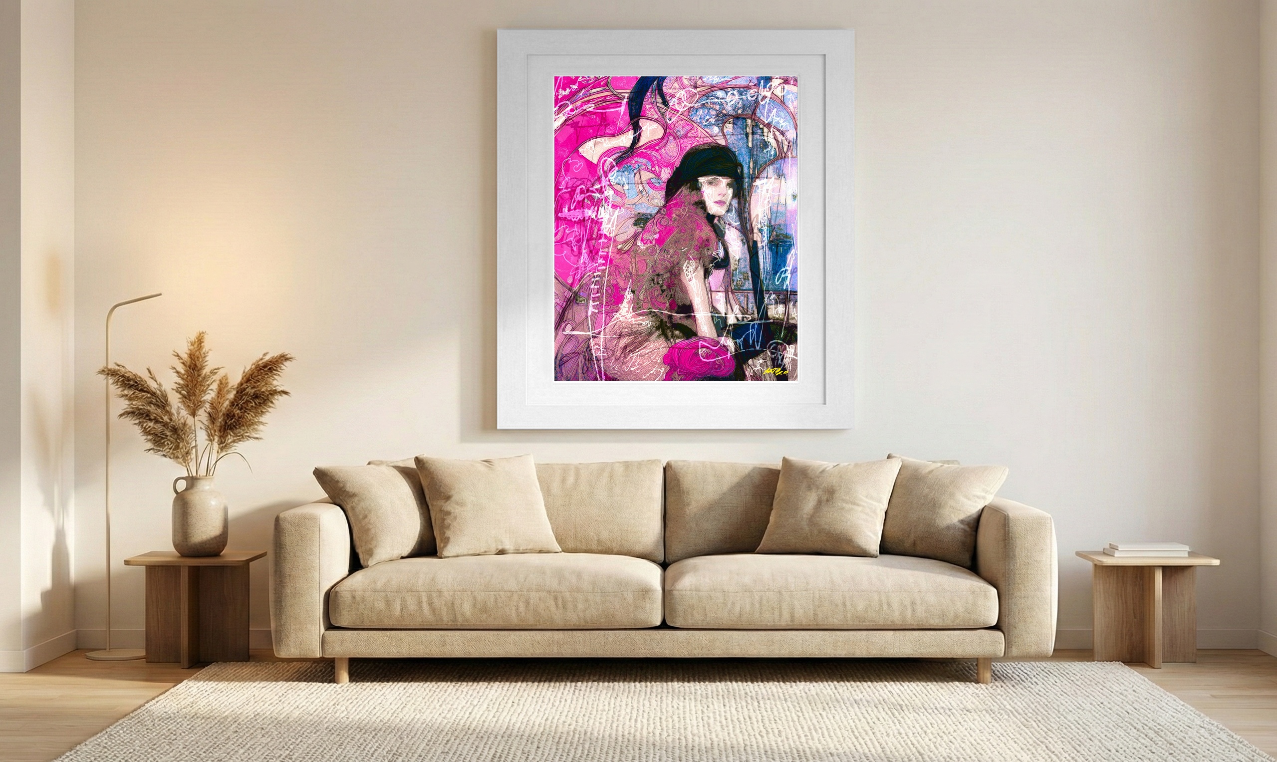 Lilac Woman in Hat Digital Art — art on the wall, room interior preview 1