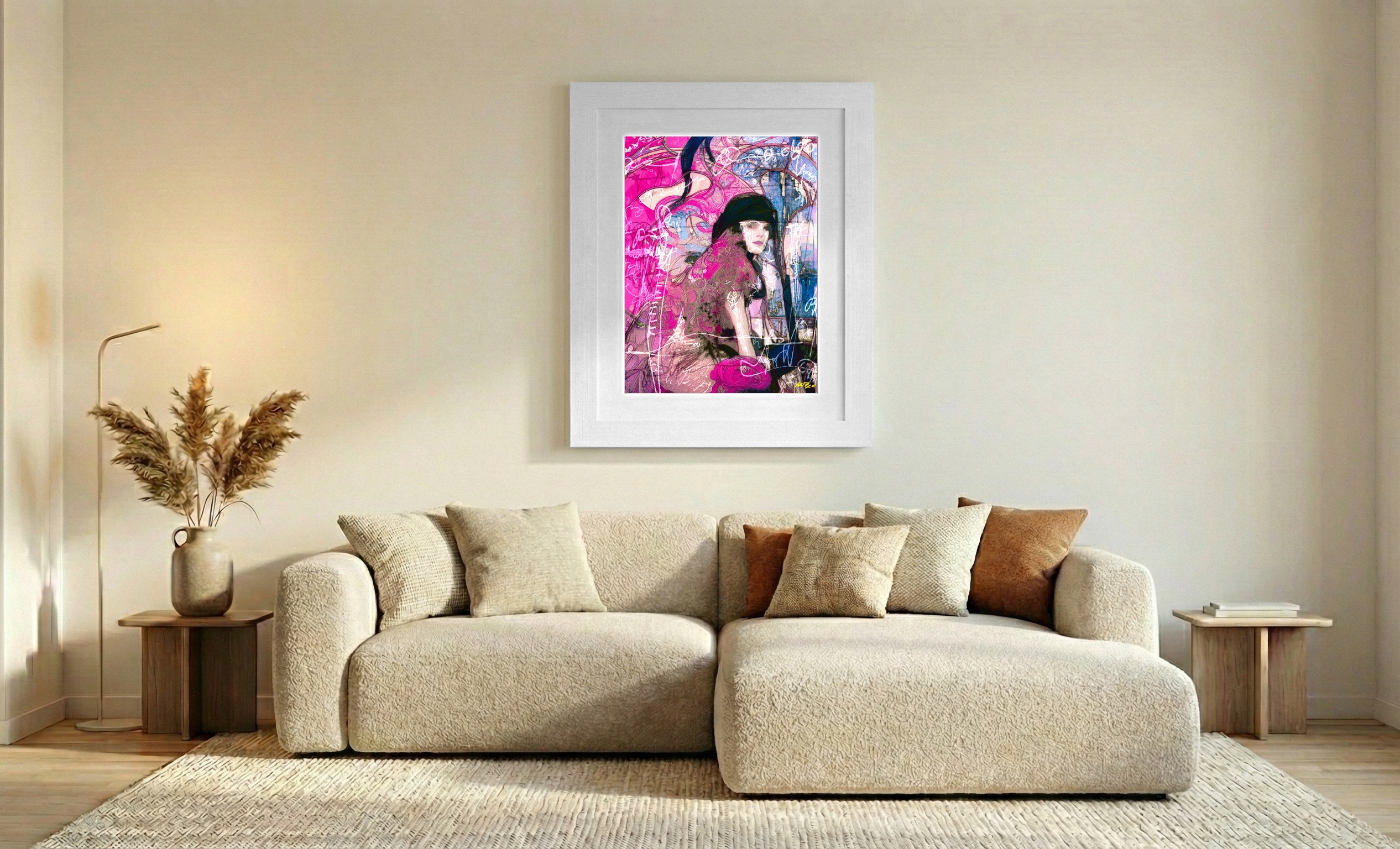 Lilac Woman in Hat Digital Art — art on the wall, room interior preview 2