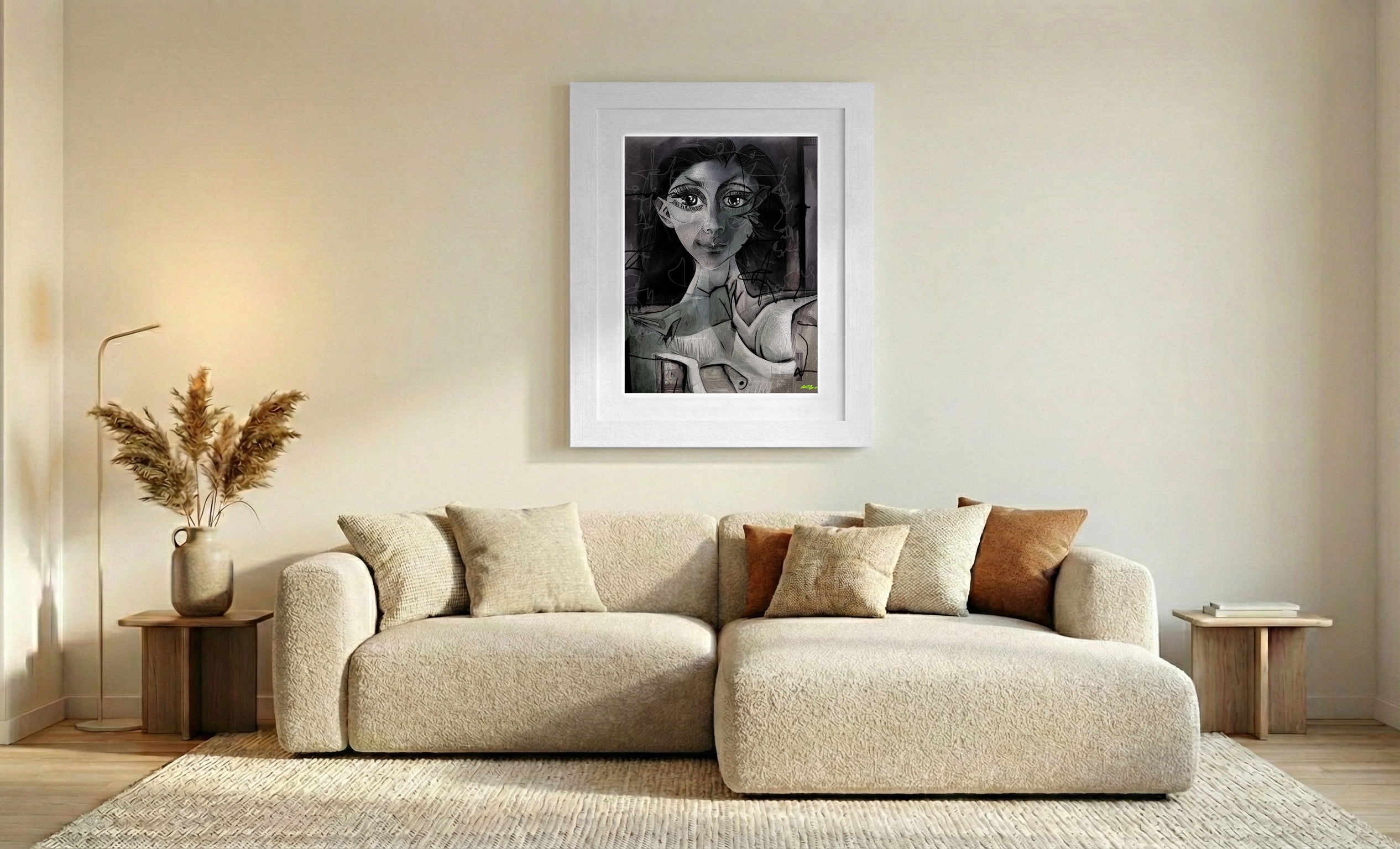 Abstract Black and White Woman Face Digital Art — art on the wall, room interior preview 2