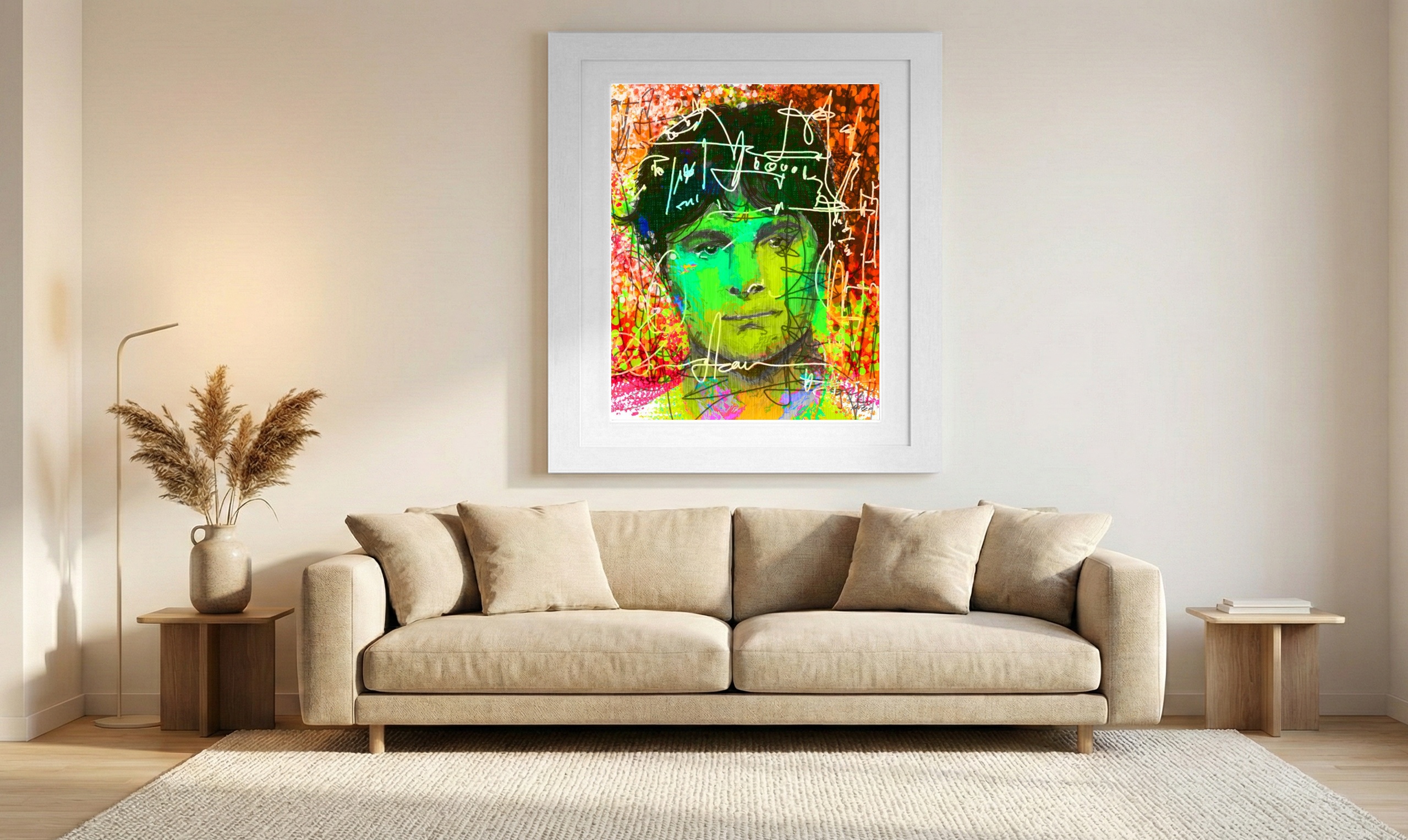 Vibrant Green Portrait Digital Art — art on the wall, room interior preview 1