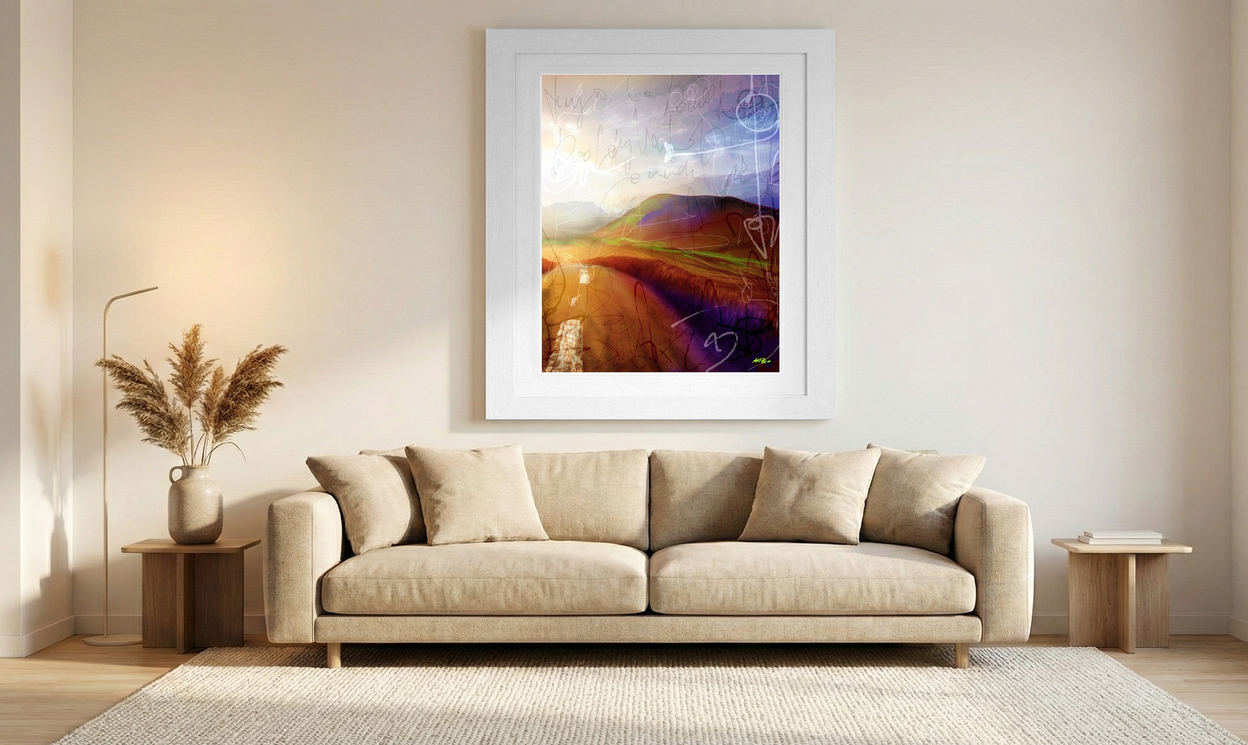 Earthy Abstract Landscape with Whimsical Touches — art on the wall, room interior preview 1