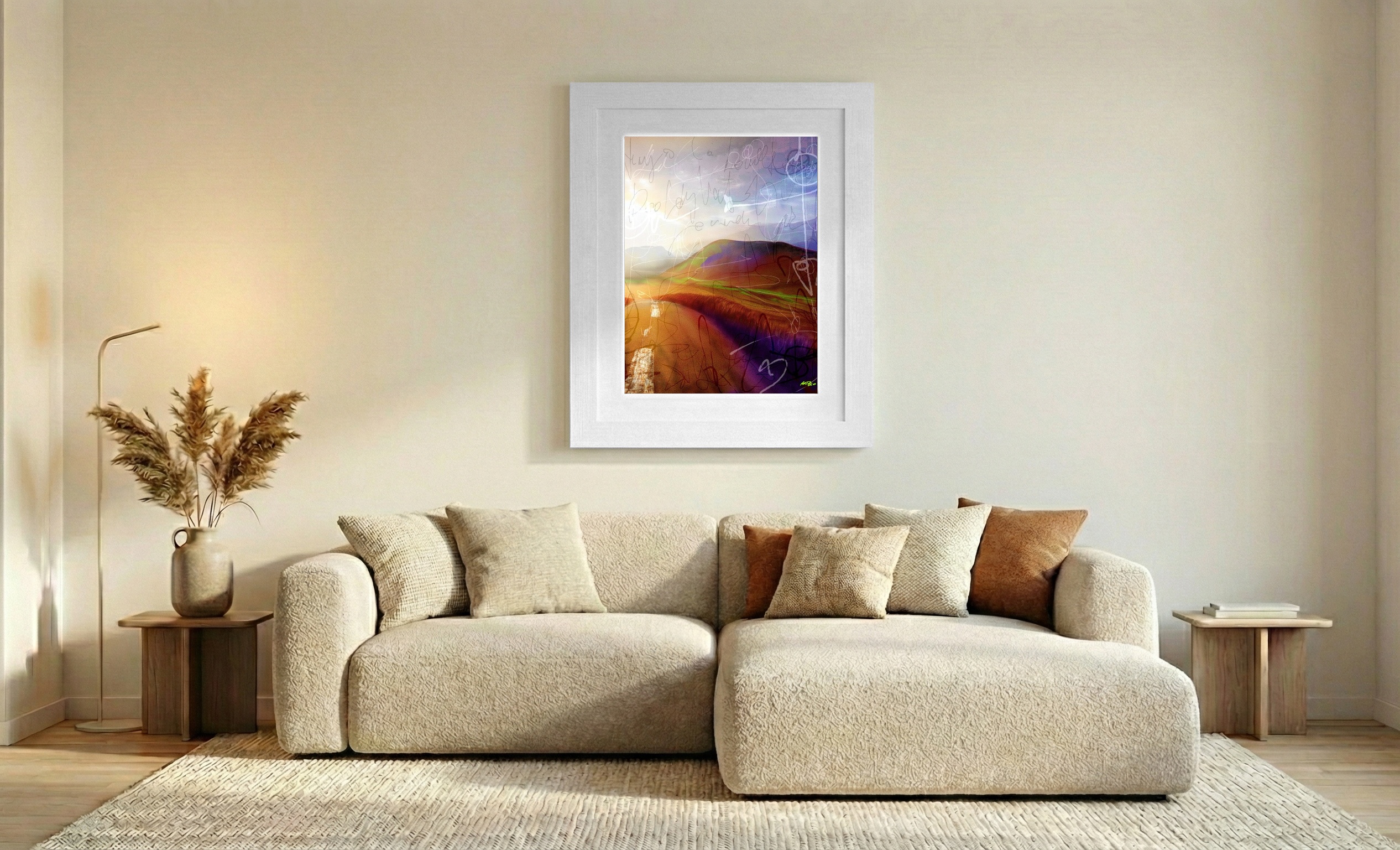 Earthy Abstract Landscape with Whimsical Touches — art on the wall, room interior preview 2