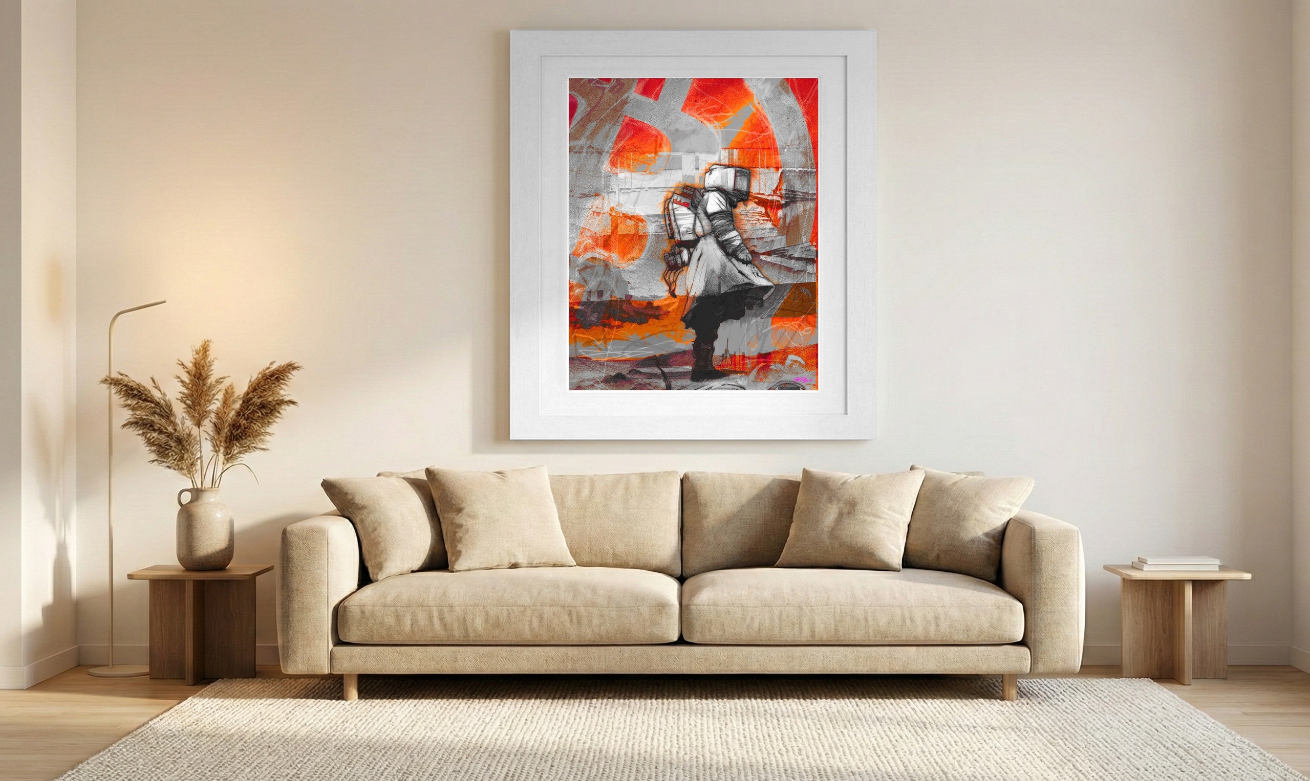 Futuristic Grey Moon Mission Digital Artwork — art on the wall, room interior preview 1