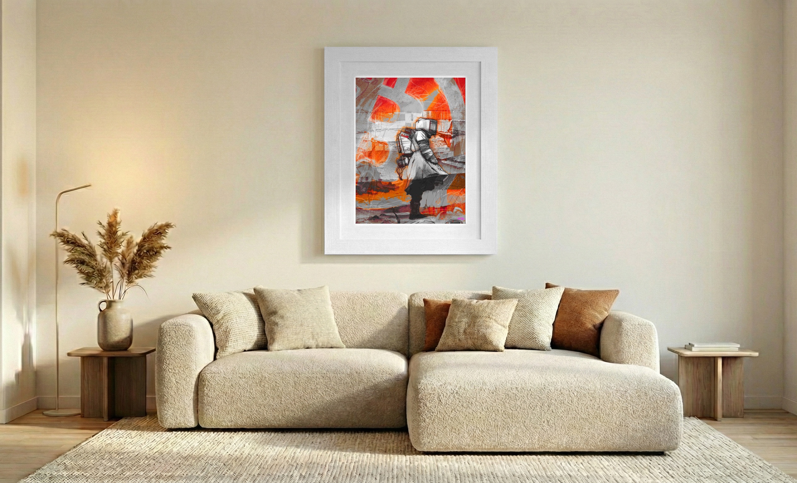 Futuristic Grey Moon Mission Digital Artwork — art on the wall, room interior preview 2