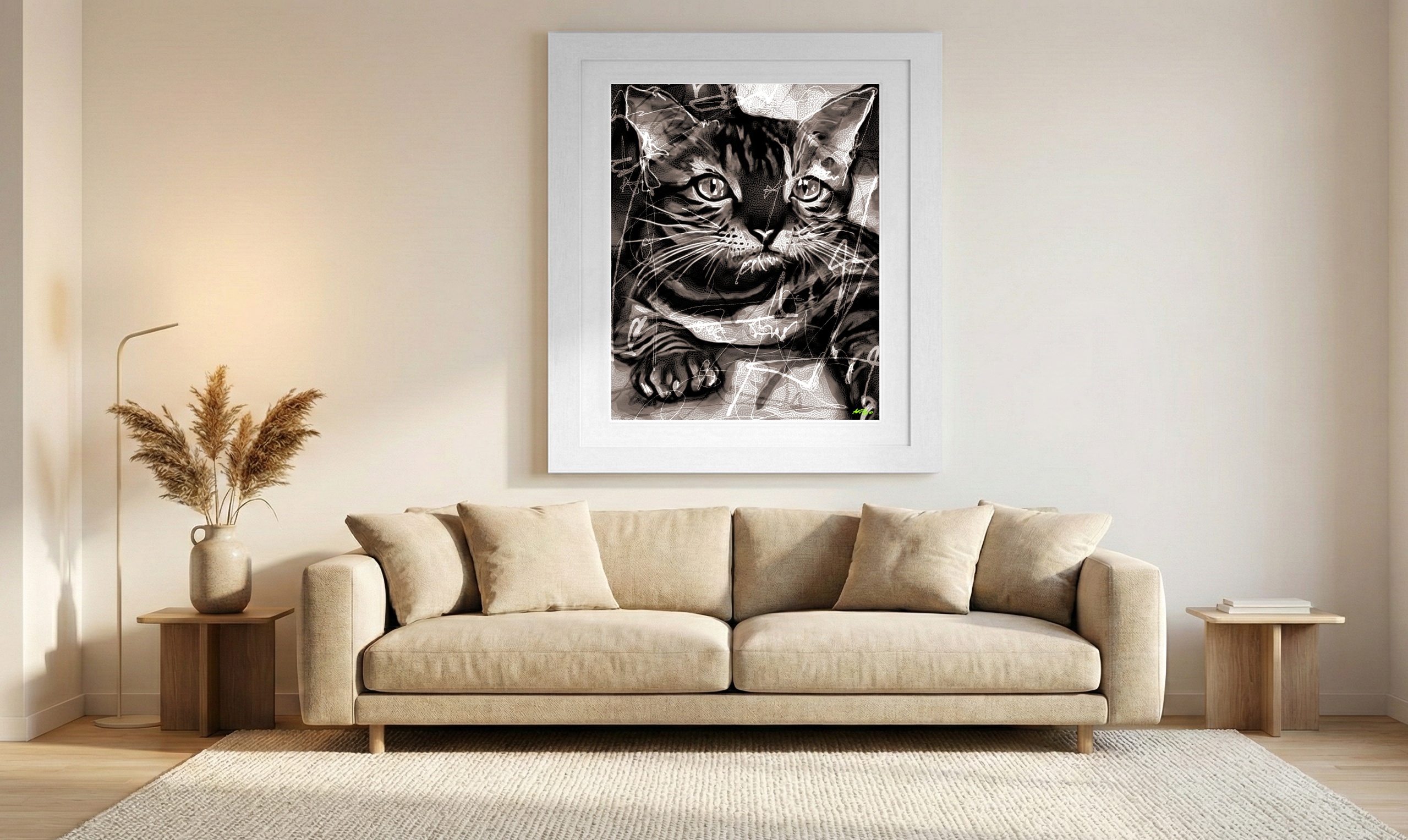 Orange Tiger Cat Digital Art Print — art on the wall, room interior preview 1