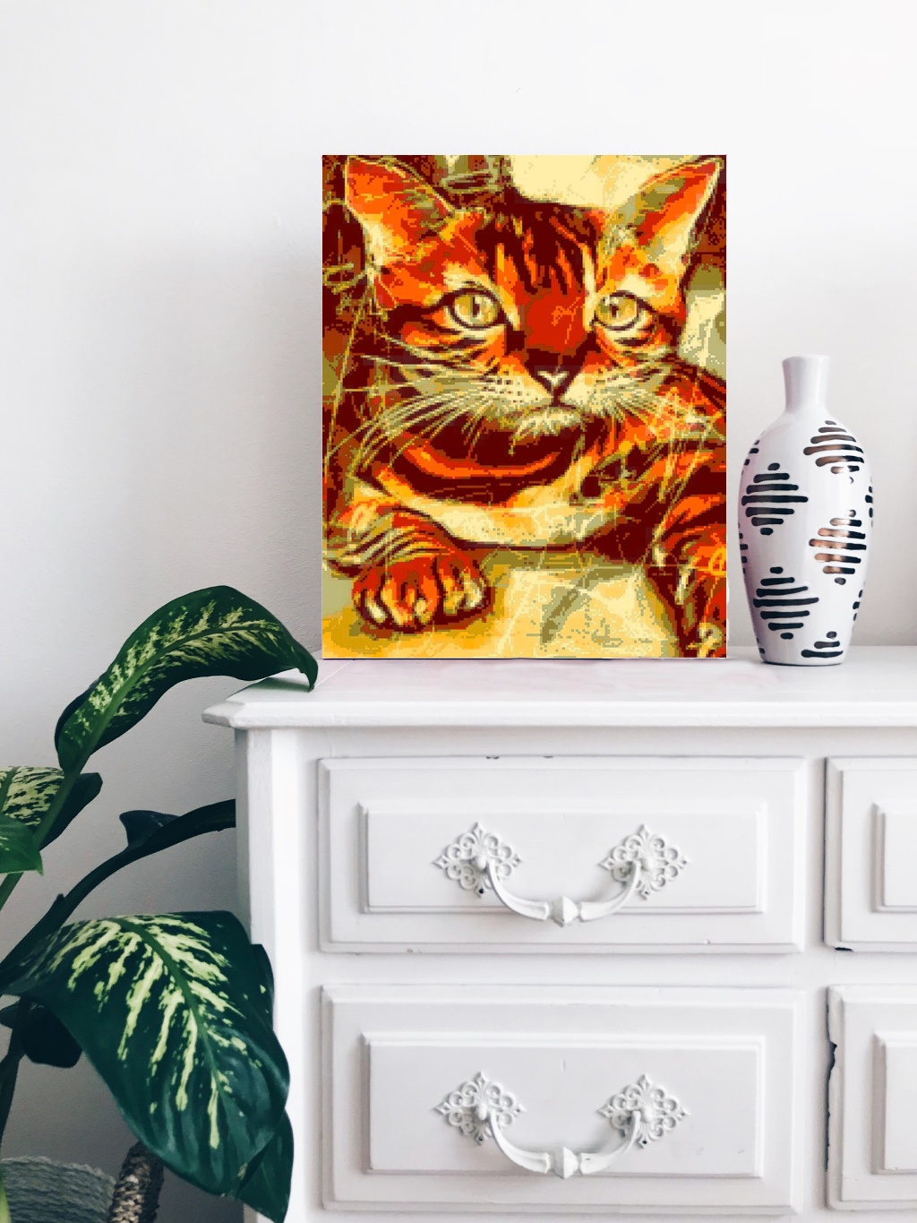 Vibrant Orange Cat in Digital Pop Art — art on the wall, room interior preview 1