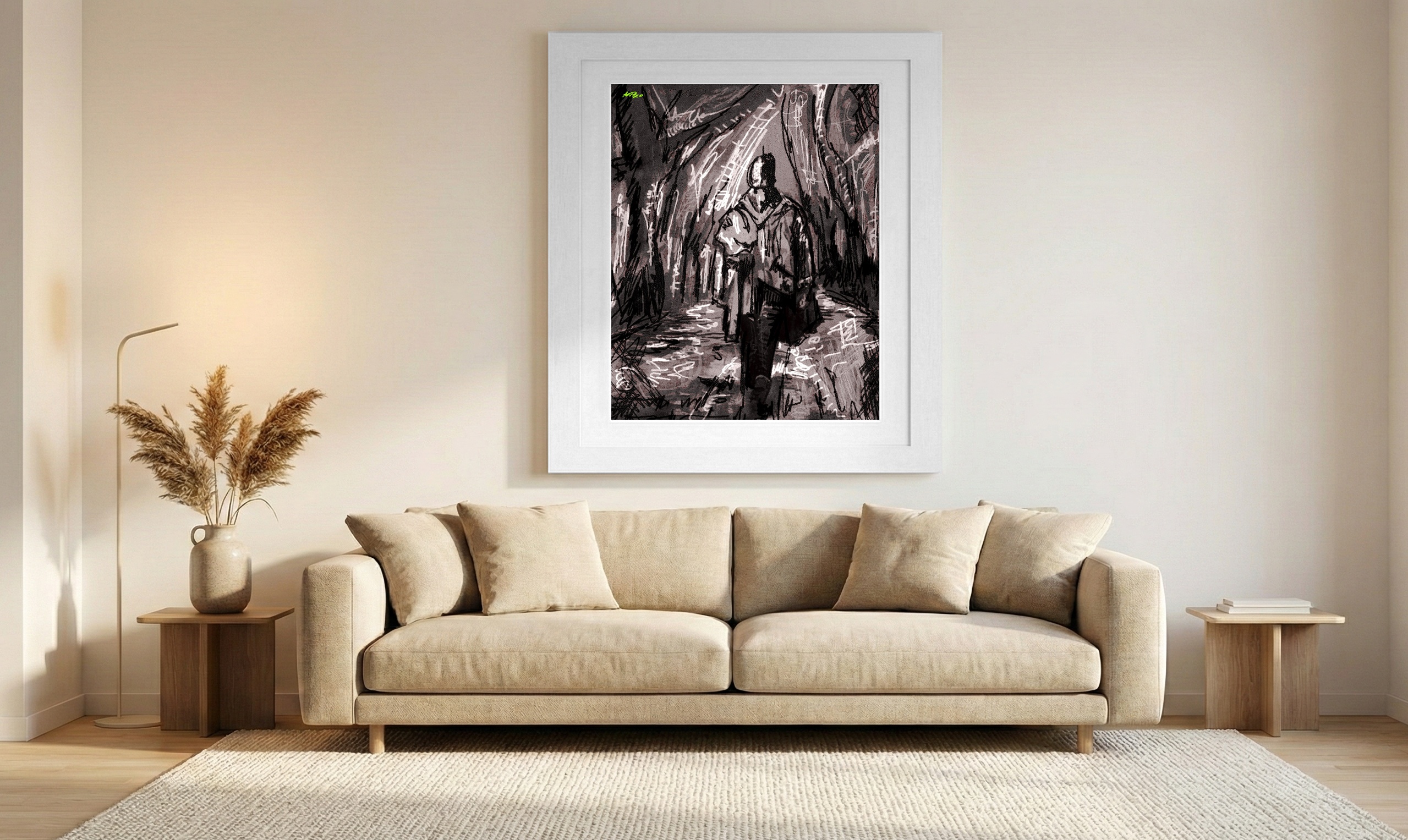 Monochrome Pilgrim on Path Digital Art — art on the wall, room interior preview 1