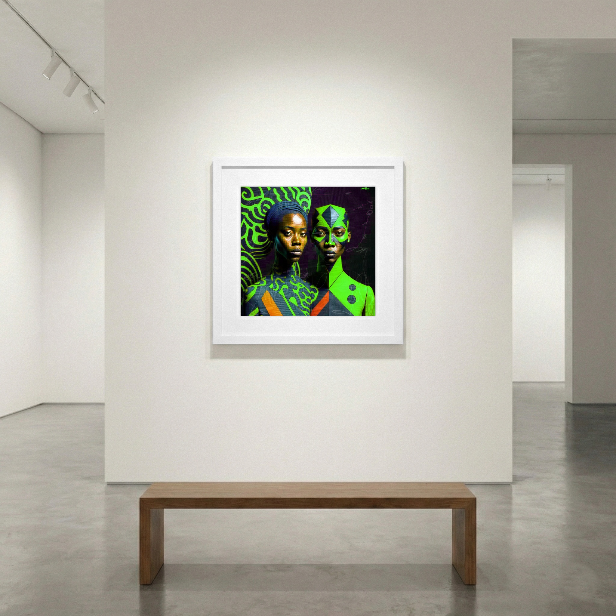 Green and Orange African Art in Digital Form — art on the wall, room interior preview 1
