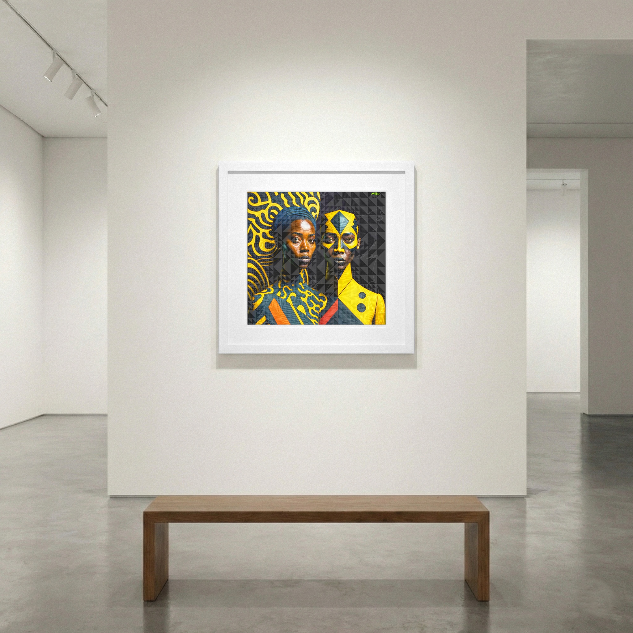 Gray and Yellow African Triangle Digital Art — art on the wall, room interior preview 1