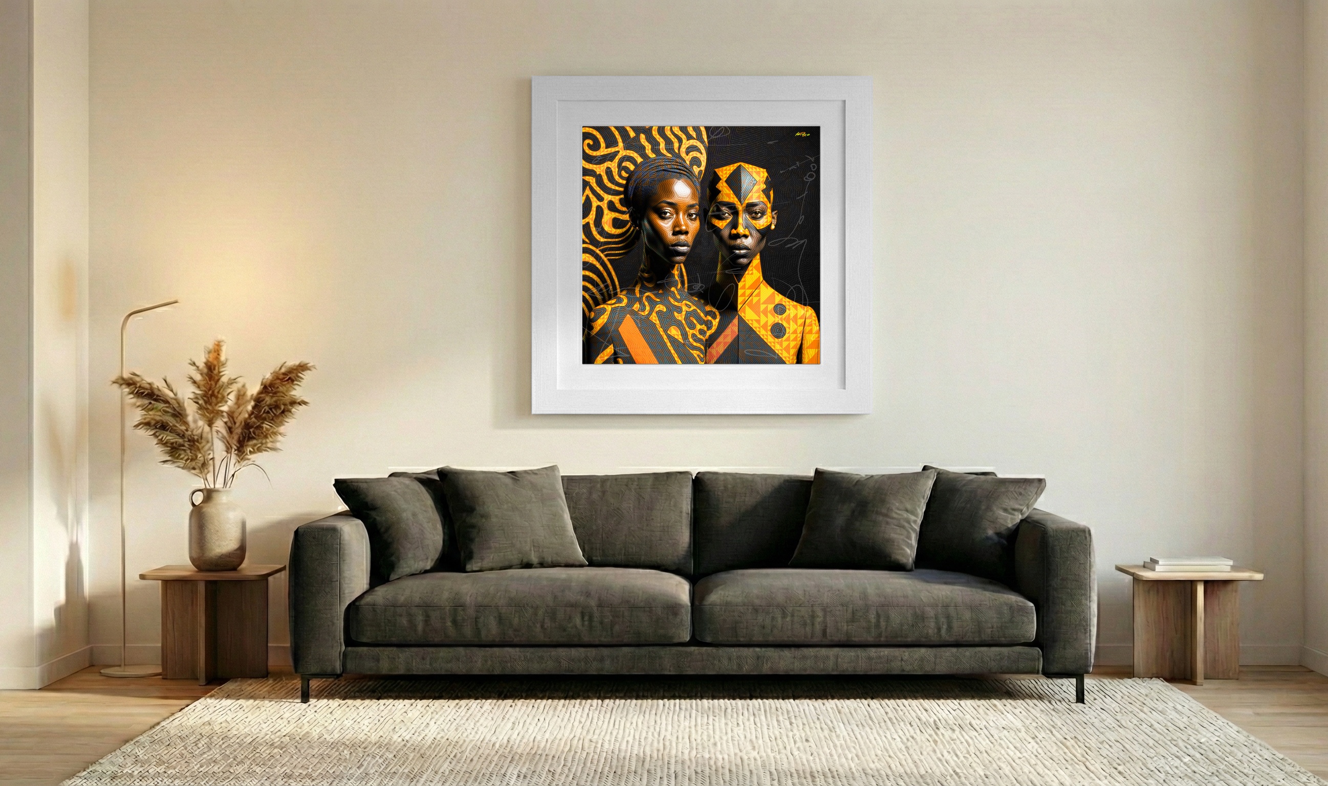 Ochre and Ebony African Triangle Digital Art — art on the wall, room interior preview 3