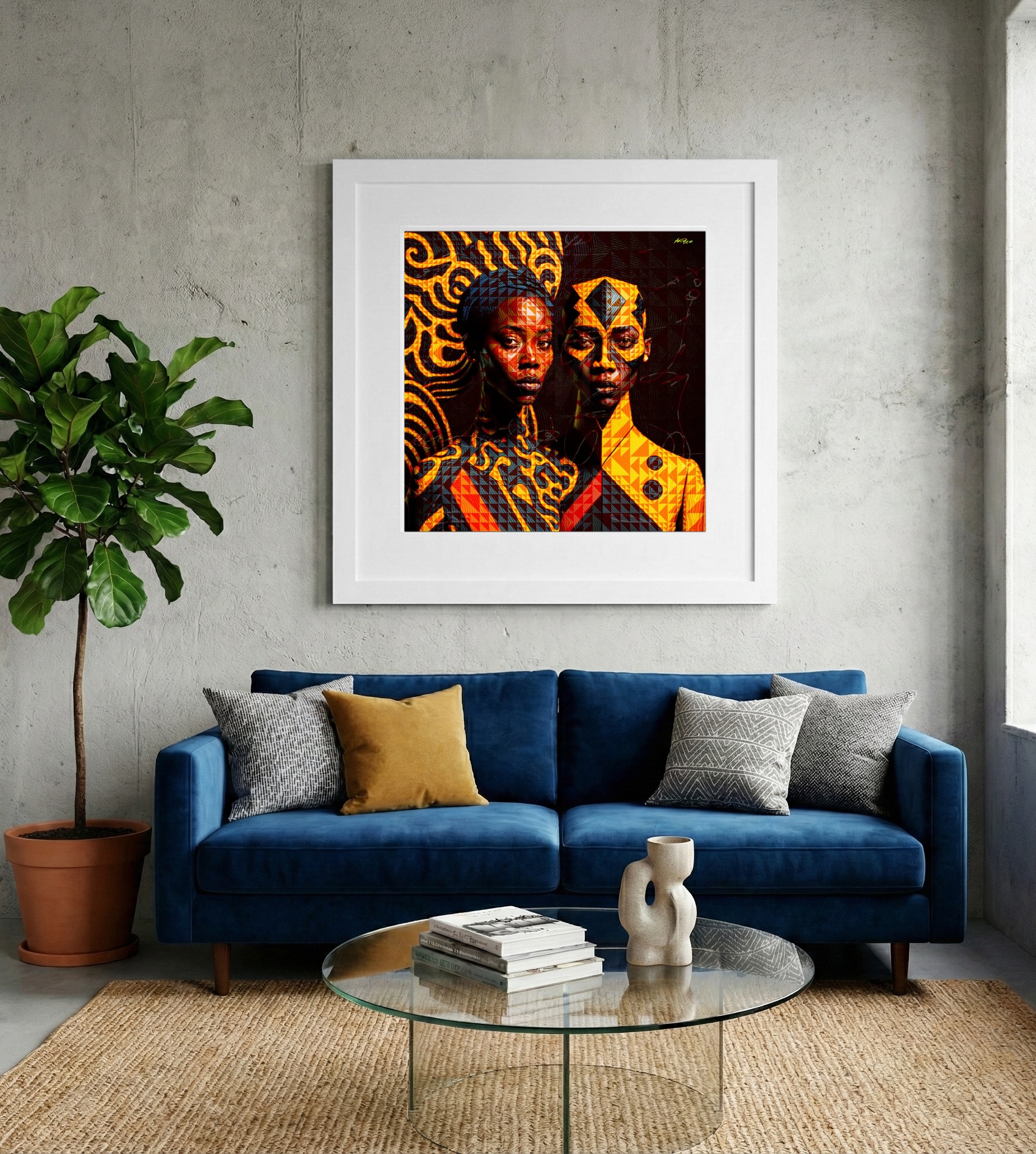 Red and Yellow African Triangle Digital Art — art on the wall, room interior preview 2