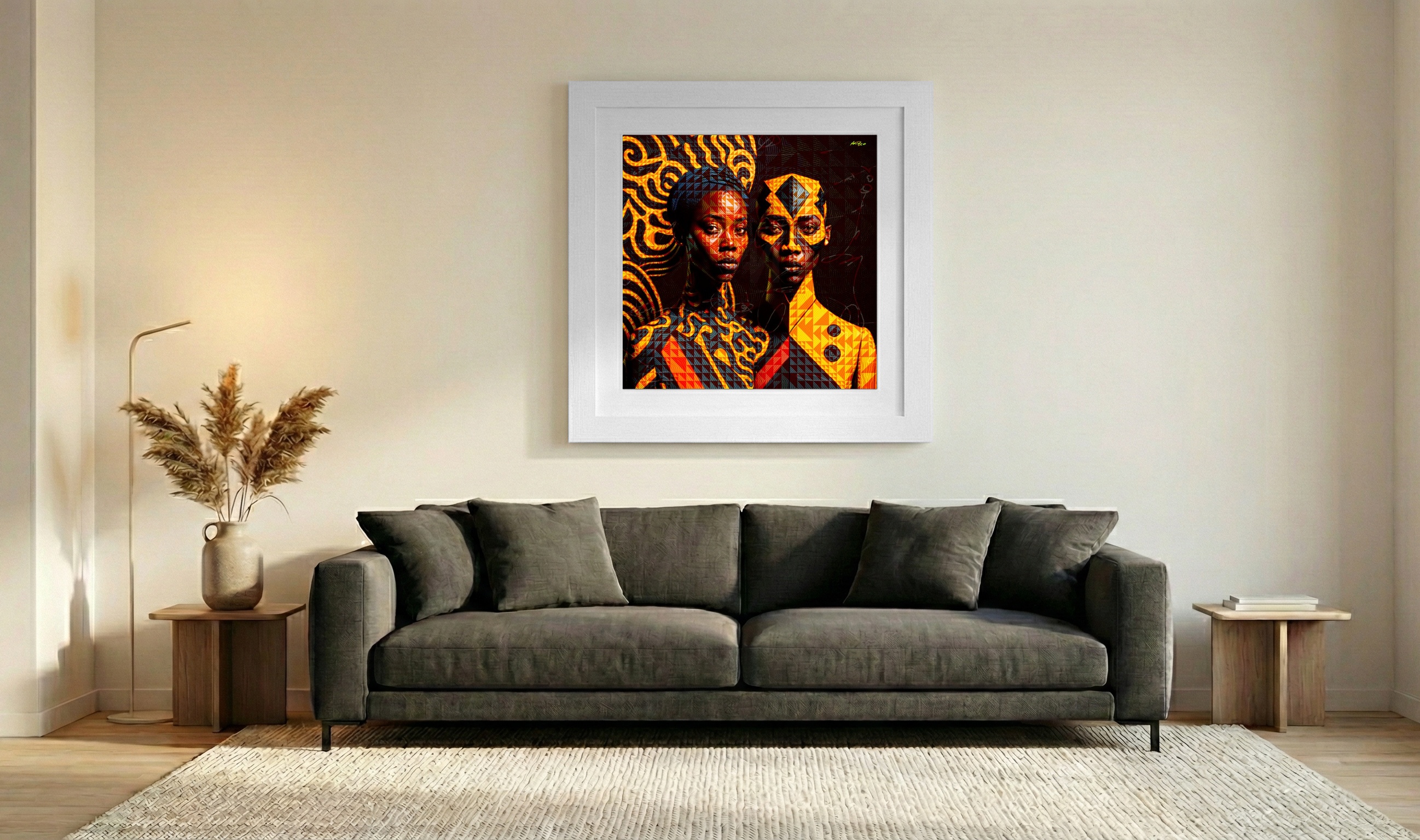 Red and Yellow African Triangle Digital Art — art on the wall, room interior preview 3