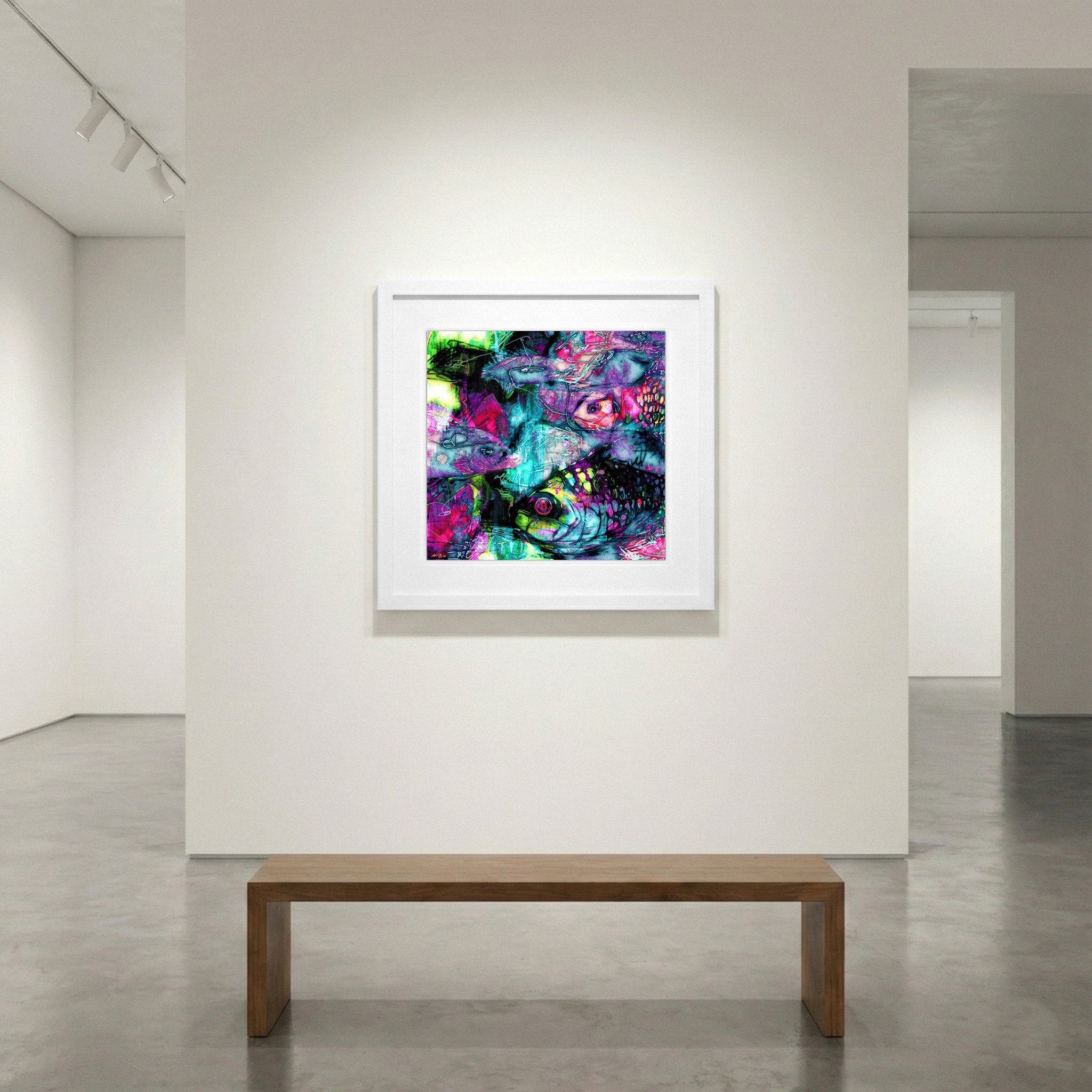 Magenta and Electric Green Fish Digital Art — art on the wall, room interior preview 1