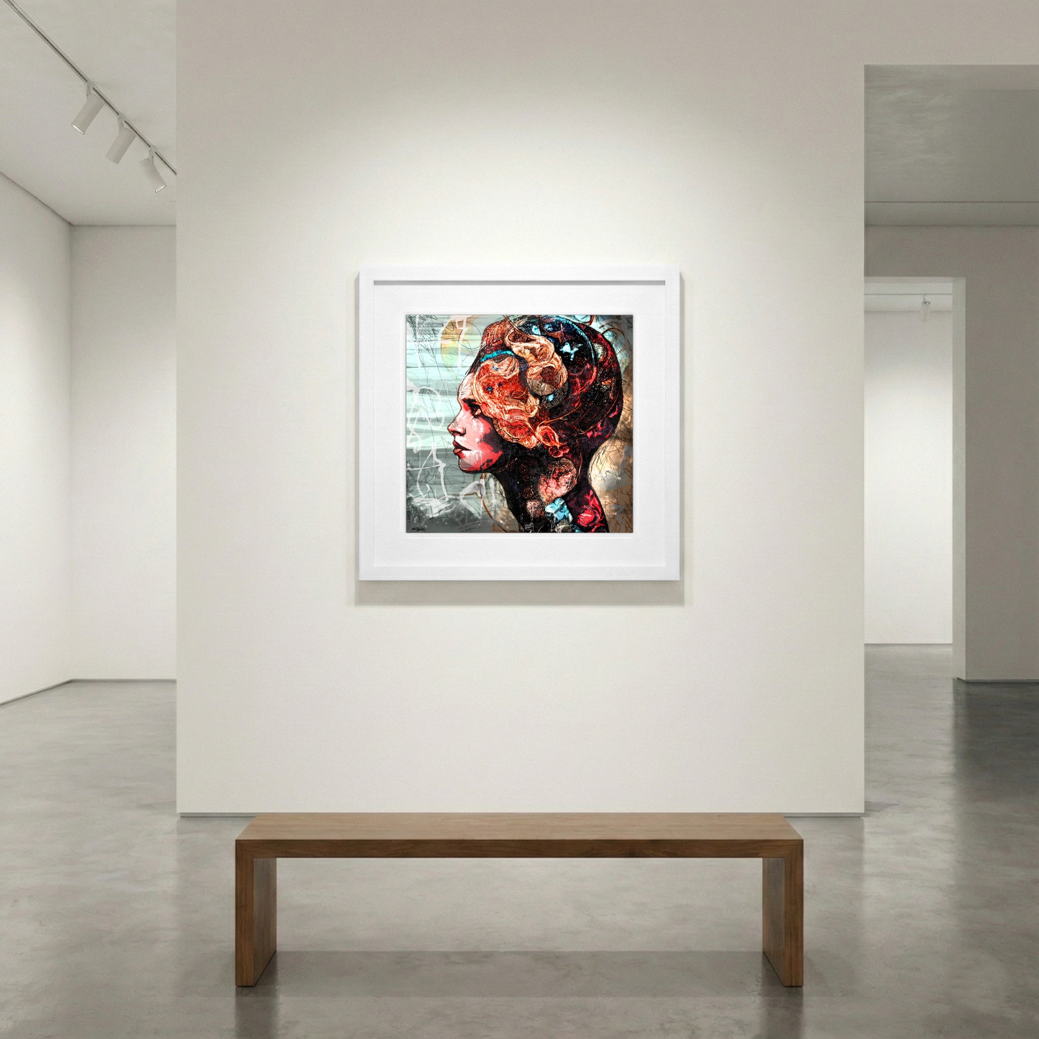 Coral and Earth Tones in Dreamlike Girl Portrait — art on the wall, room interior preview 1